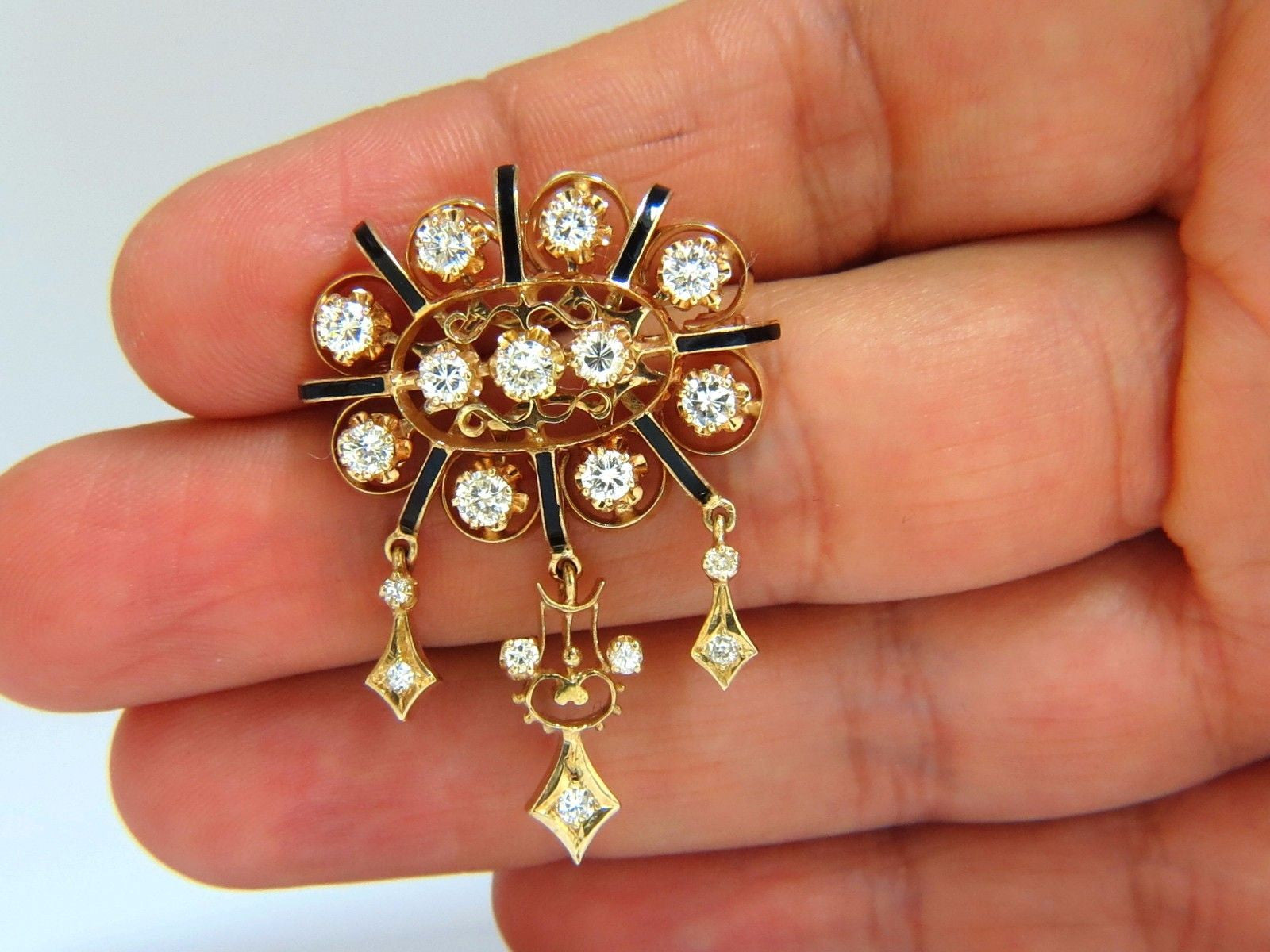 1.50ct Diamond Tassel Vintage 1960's Pendant Brooch Pin in 14K Gold - Elegant Jewelry for Weddings, Parties & Special Occasions