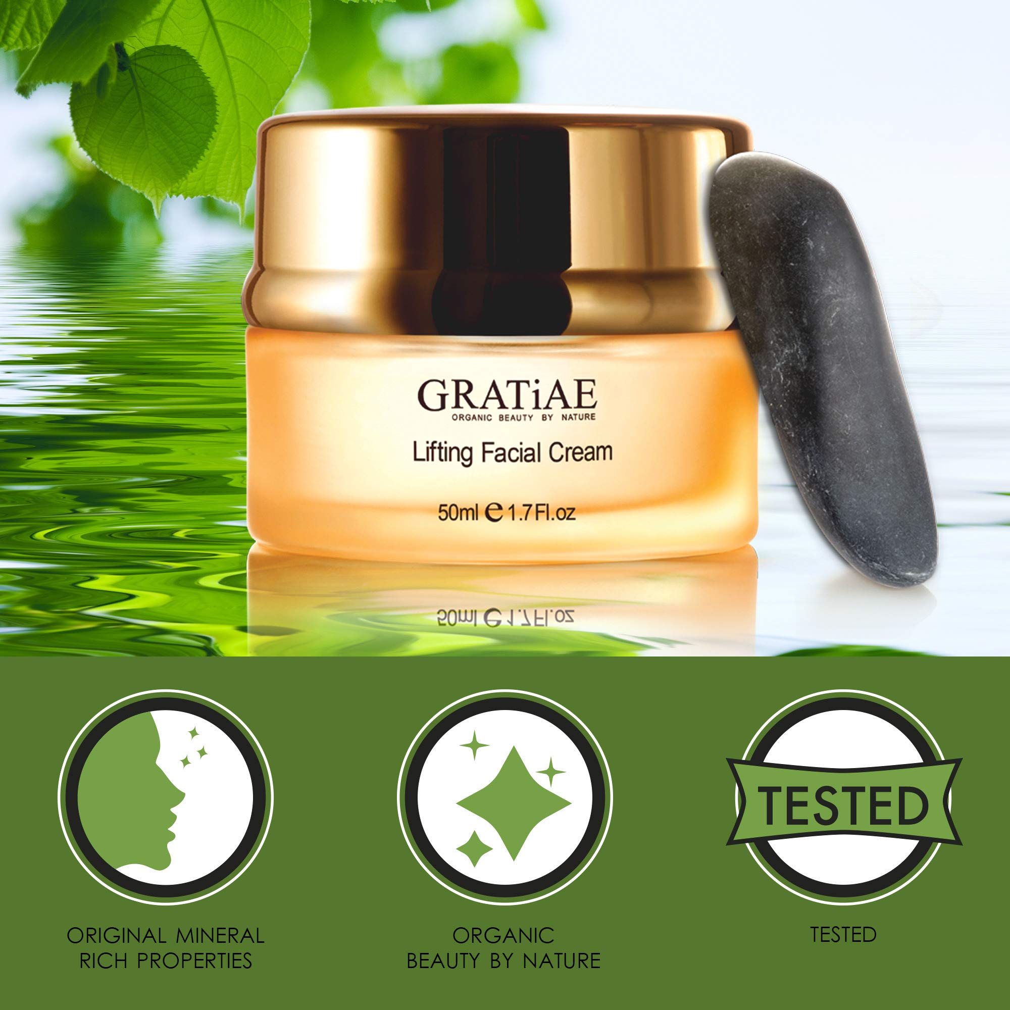 Gratiae Organics Volcanic Stone Lifting Moisture Cream - 1.7 oz | Anti-Aging Face Cream for Wrinkles & Firming | Day & Night Hydrating Skincare for Dry & Mature Skin