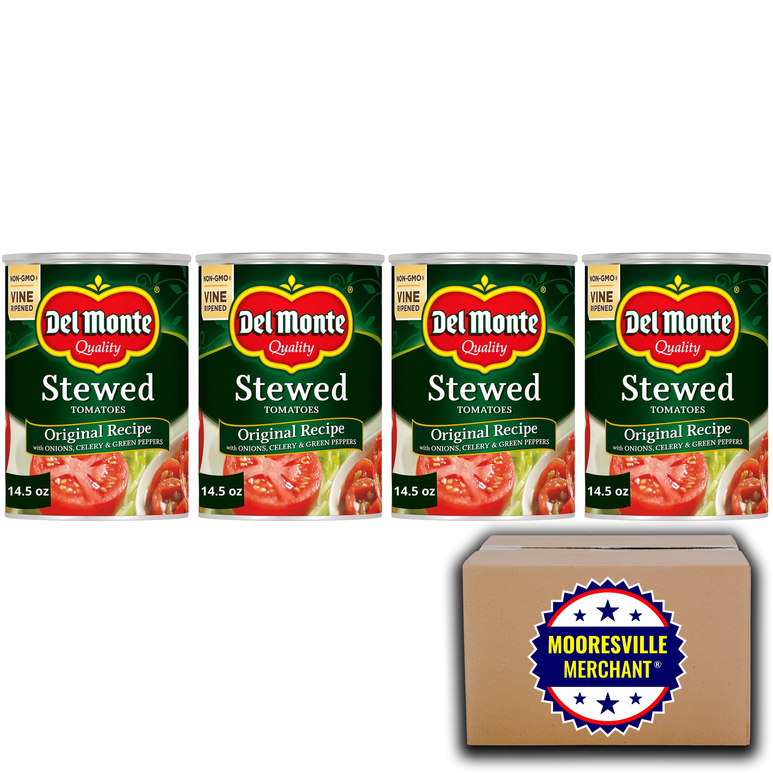 Organic Stewed Tomatoes with Onions, Celery & Green Peppers - 14.5oz (4-Pack) | Premium Canned Tomatoes for Cooking, Soups & Stews | Mooresville Merchant Brand | Perfect for Italian Recipes, Chili & Homemade Sauces