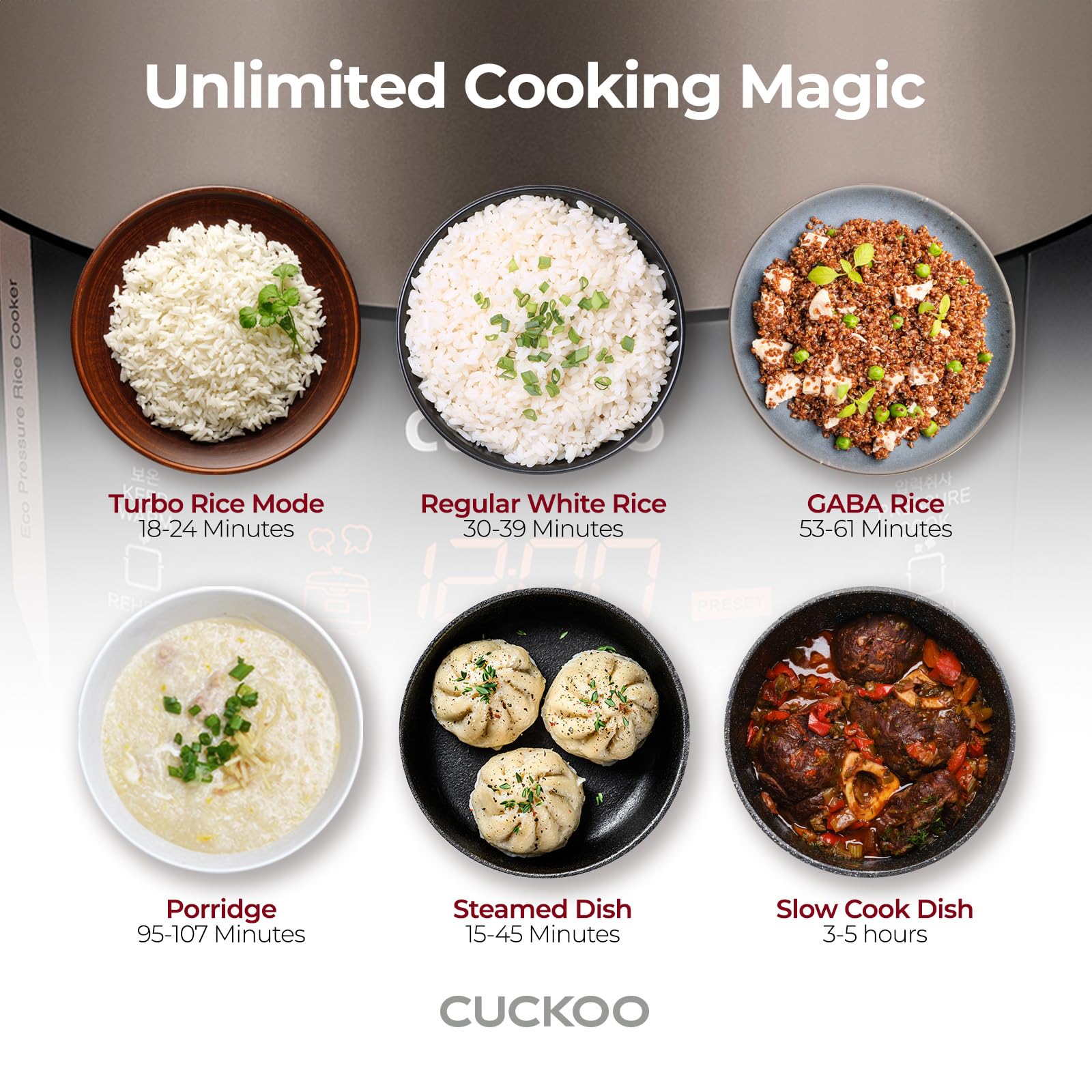 Cuckoo High 6 Cup Electric Heating Pressure Rice Cooker & Warmer with 12 Built-in Programs - White, Mixed, Brown, GABA & Black Copper Rice Settings - Perfect for Home, Office & Dorm Cooking