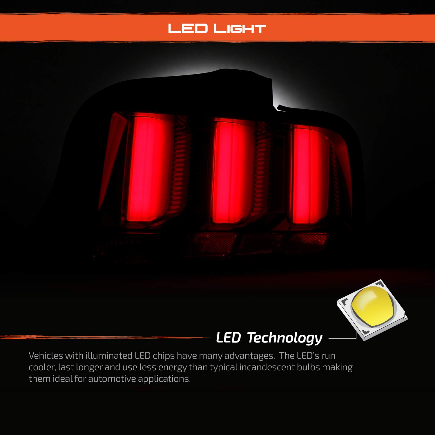 AKKON LED Tail Lights for 2005-2009 Ford Mustang - Red Tube Black Sequential Brake Lights Pair (Left + Right) | Enhances Night Visibility & Sporty Look