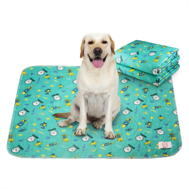 Misoko Reusable Pet Pads with Rockets Design - Mint Green, 2-Pack - Absorbent & Washable for Dogs, Cats, Puppies, and Kittens - Perfect for Training, Crate Lining, and Travel Use