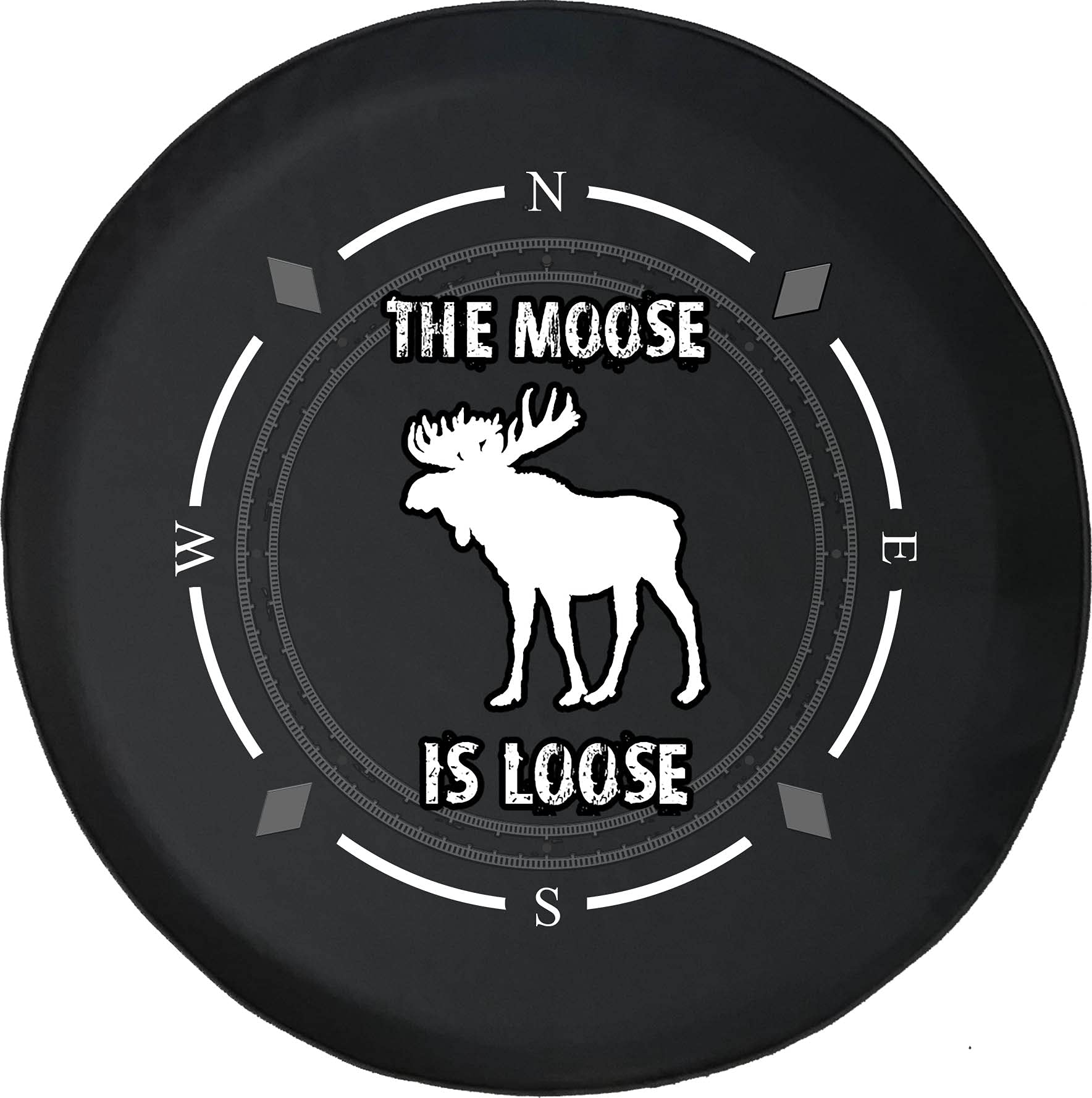 American Unlimited Spare Tire Cover with Compass Design - 'The Moose is Loose' Camping Wheel Cover Fits SUV, Trailer, RV & Most Vehicles | Durable Outdoor Accessory for Off-Road Adventures & Road Trips