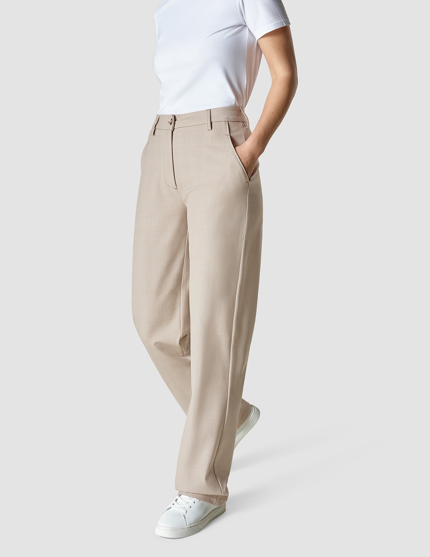 Essential Straight Pants in Toffee Check - Comfortable & Stylish for Casual Wear, Office & Travel