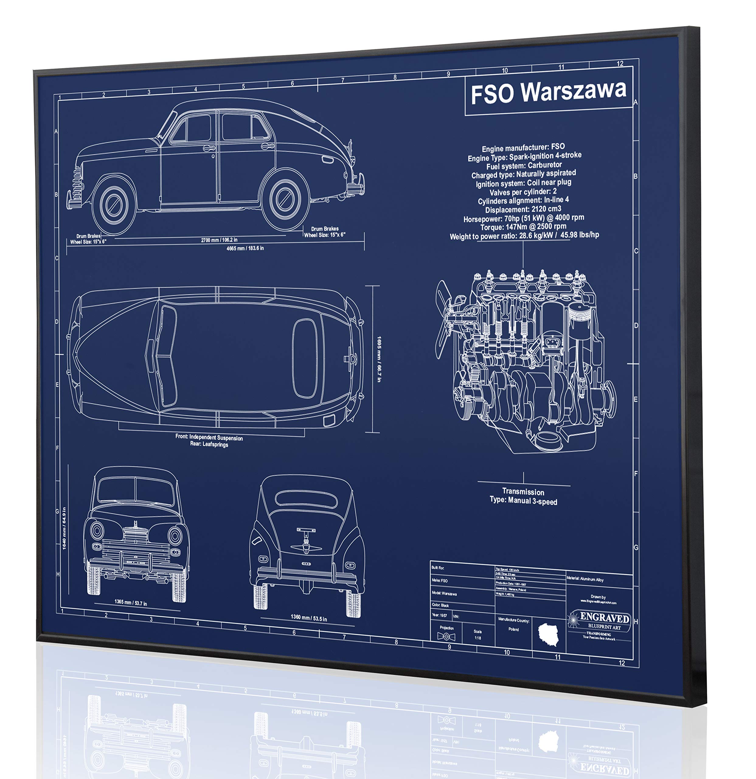 FSO Warszawa Blueprint Artwork - Laser Engraved & Customizable Car Decor - Unique Automotive Gift for Car Enthusiasts & Collectors - Perfect for Home, Office, or Garage Display