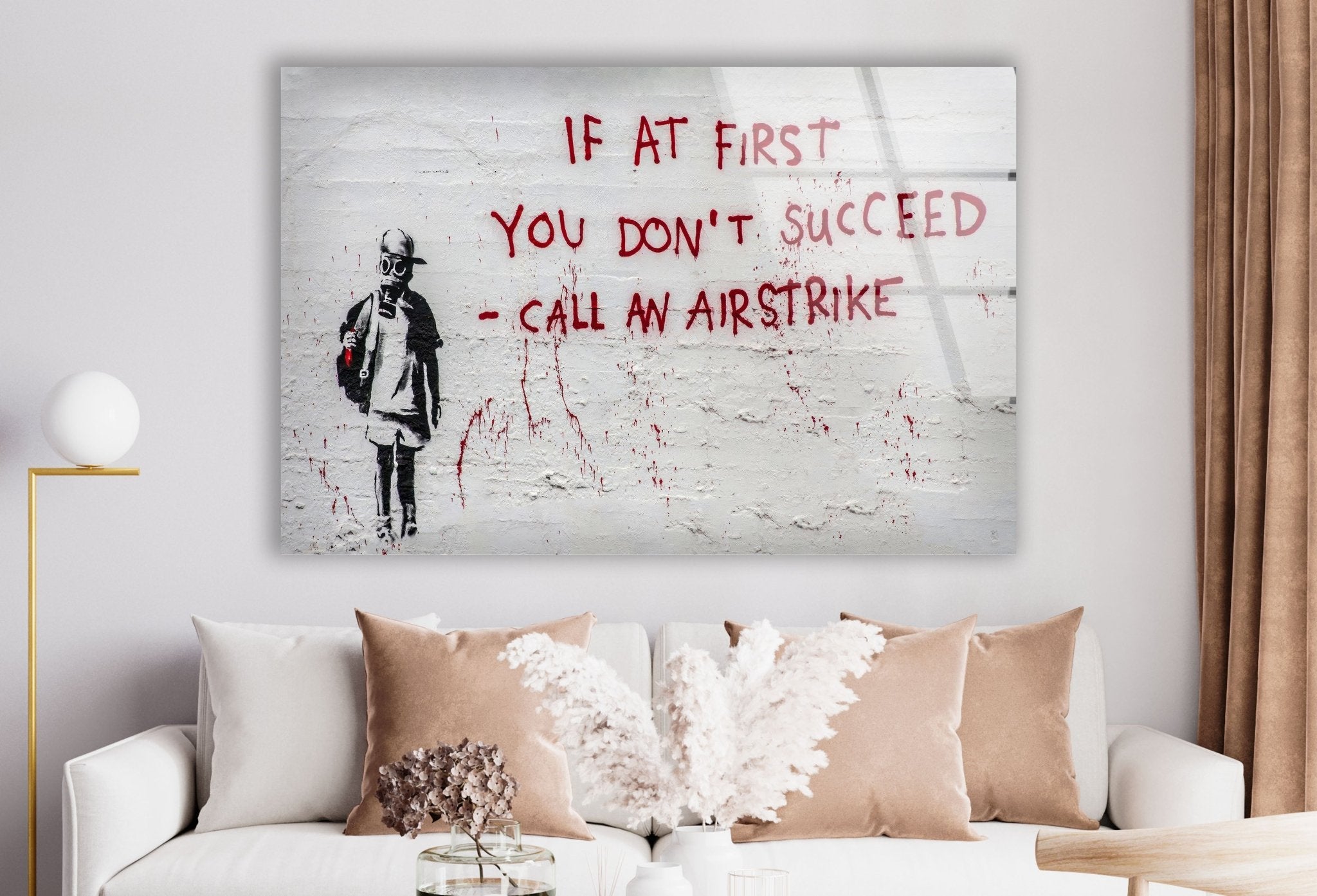 Banksy Mask Glass Wall Art - Unique Street Art Home Decor for Living Room, Bedroom & Office - Perfect Gift for Art Lovers