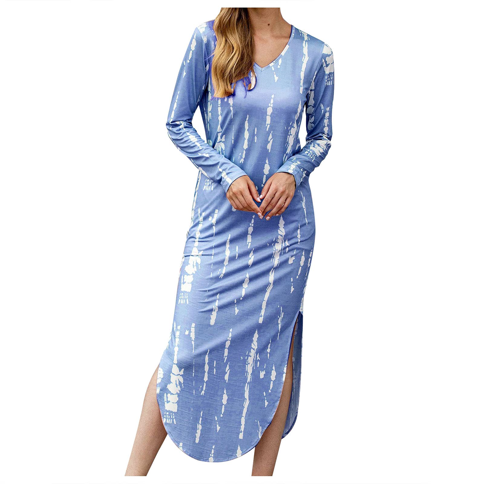 Floral Print Long Sleeve V-Neck Maxi Dress for Women - Elegant Loose Beach Cover Up, Summer Casual Dress for Vacations, Date Nights & Outdoor Events
