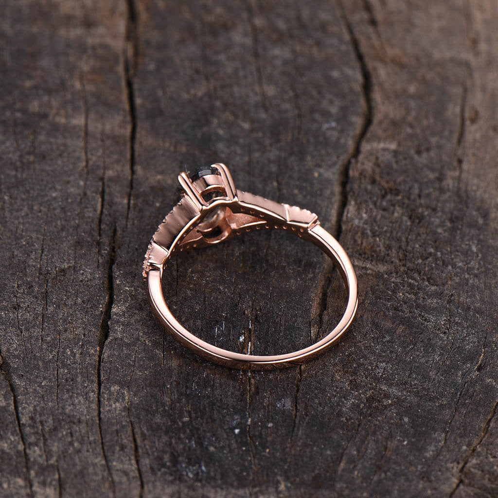 14K/18K Gold Infinity Oval Black Rutilated Quartz Diamond Engagement Ring - Vintage Style Wedding Band for Women, Perfect for Proposals, Anniversaries & Romantic Occasions