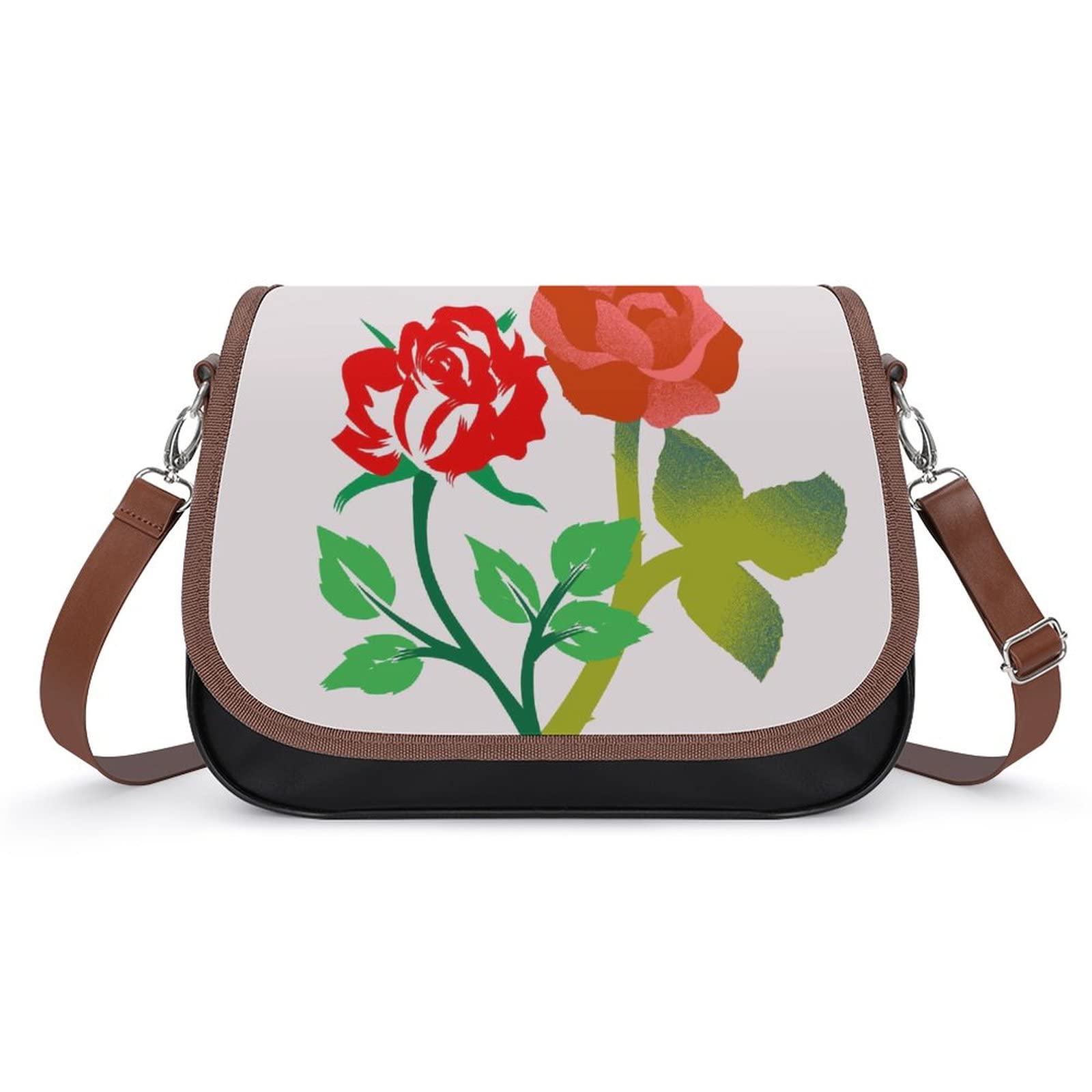 Printed Shoulder Crossbody Bag - Genuine Leather Hobo Purse for Women with Top Handle - Medium Size Satchel in Red Rose Floral Design | Perfect for Work, Travel & Everyday Use