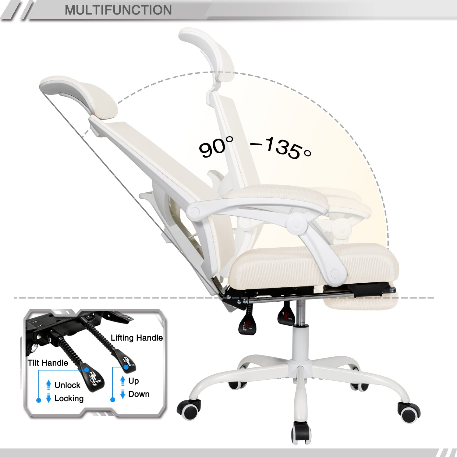 Qulomvs Home Office Desk and Chair Set - Ergonomic Computer Desk with Drawers & Shelves, Adjustable Mesh Office Chair with Footrest - Perfect for Small Spaces & Remote Work