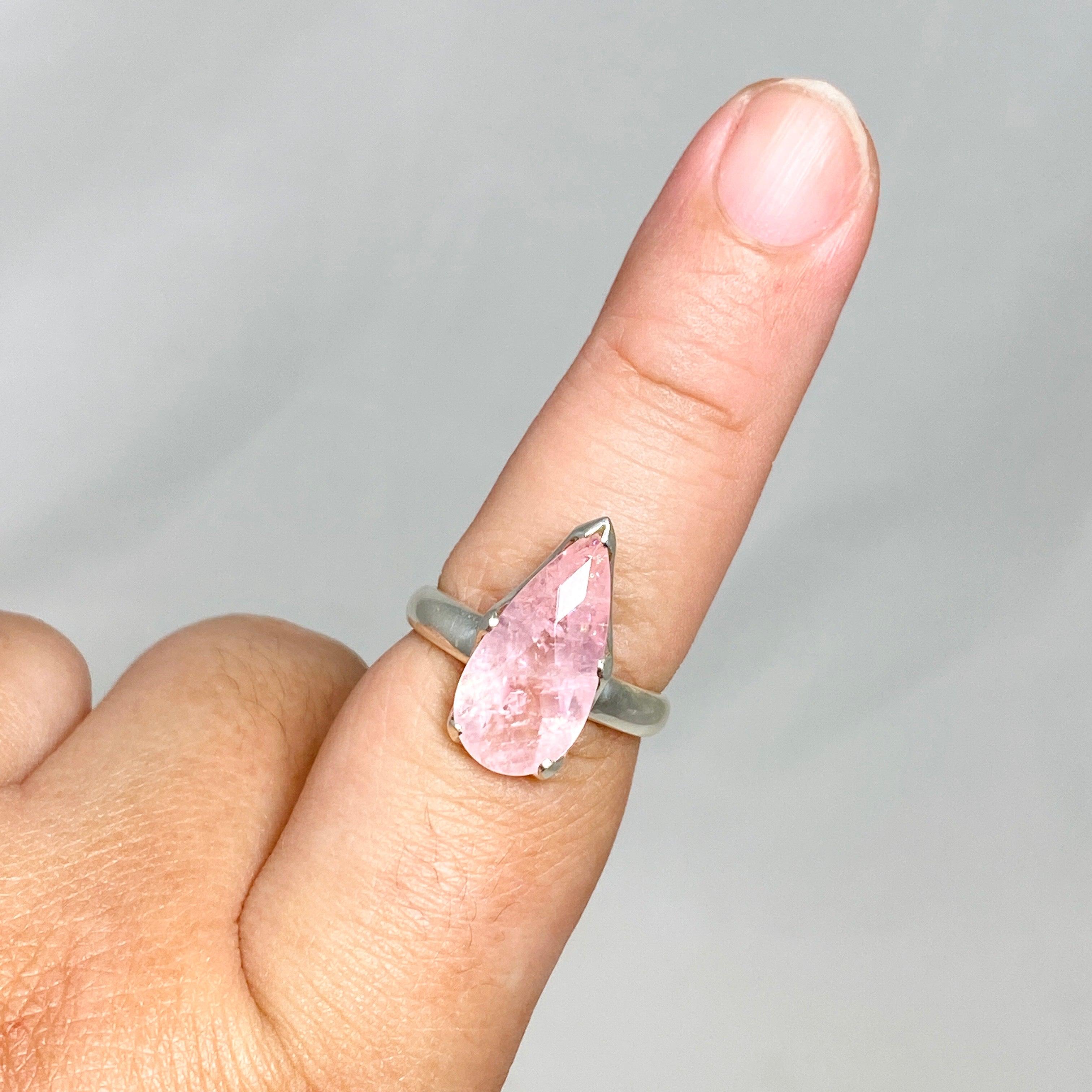Morganite Faceted Teardrop Ring - Size 9 - Rose Gold Plated Jewelry - Elegant Engagement, Wedding, Anniversary Gift for Her - Perfect for Romantic Occasions & Special Celebrations