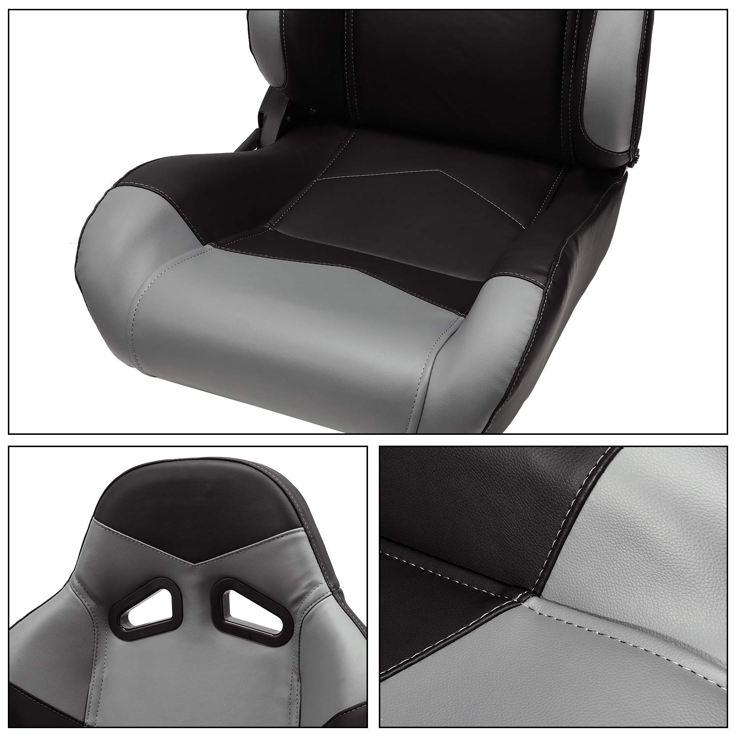 ModifyStreet Universal Black/Grey PVC Leather Racing Bucket Seats - 1 Pair for Sports Cars, Drifting & Performance Vehicles - High-Quality Replacement Seats for Enhanced Comfort & Style