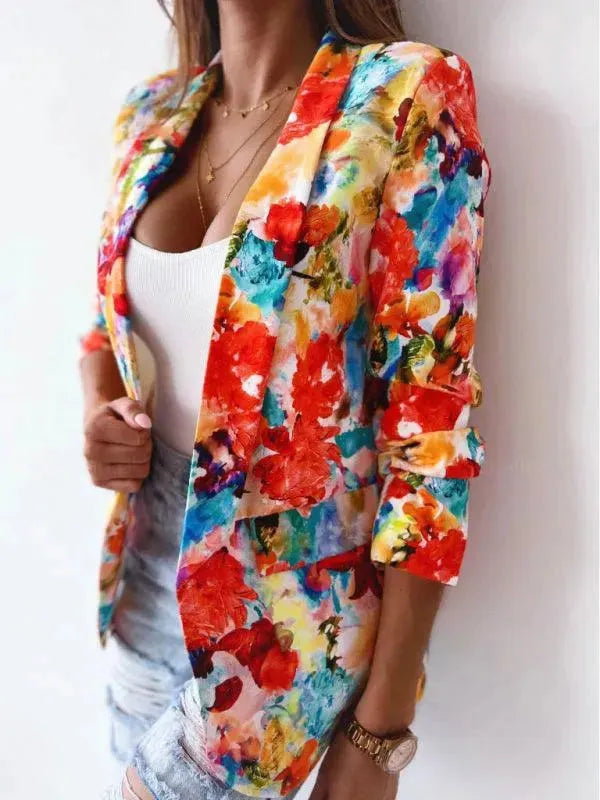 Fashionable Printed V-Neck Women's Coat - Elegant Outerwear for Fall & Winter | Perfect for Office, Dating & Casual Outings