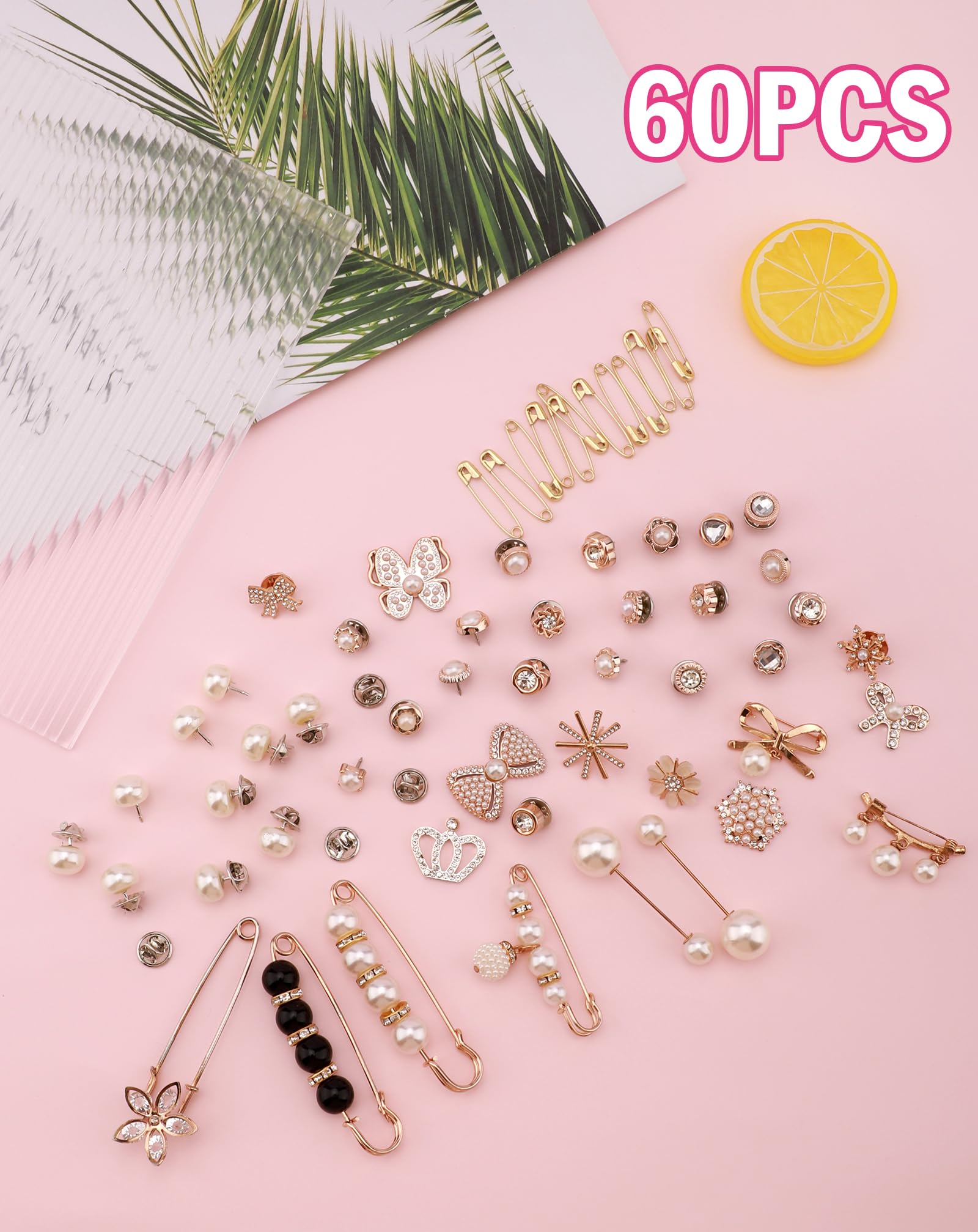 60 Pcs Gold Shoe Charms & Brooches for Women - DIY Pearl Sock Jewelry Kit - Bulk Bling Button Pins for Hat, Scarf, Sneakers & Clothes Decoration - Perfect for DIY Crafts, Gifts & Fashion Accessories