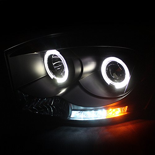 AKKON Black Dual Halo Projector LED Headlights + Dark Red Tail Lights for 2007-2009 Dodge Ram 1500/2500/3500 - Upgrade Your Truck Lighting for Night Driving & Off-Road Adventures