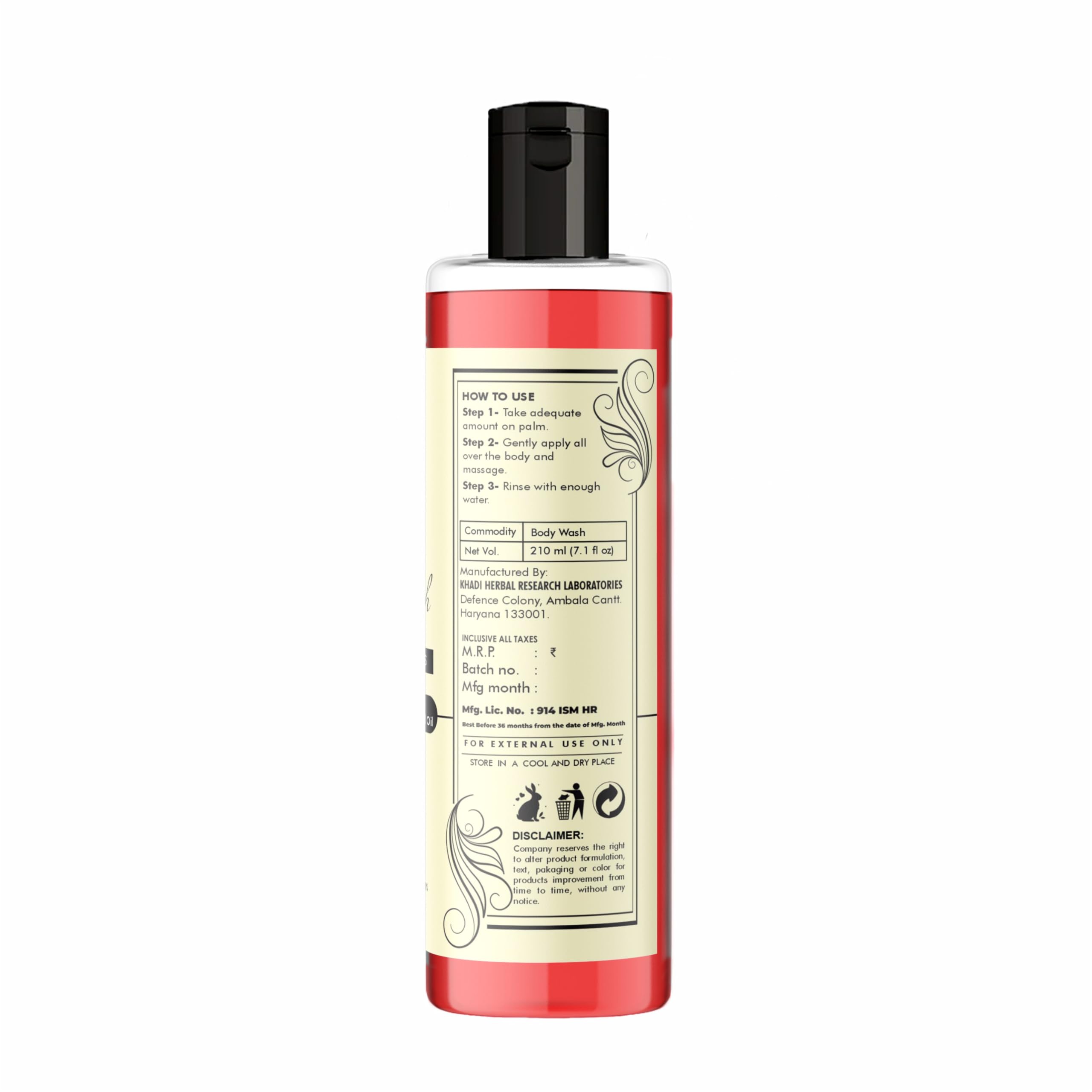 Khadi Natural Herbal Rose & Honey Body Wash - Sulfate & Paraben Free - 210ml | Moisturizing & Nourishing for Dry Skin | Perfect for Daily Shower & Spa Relaxation