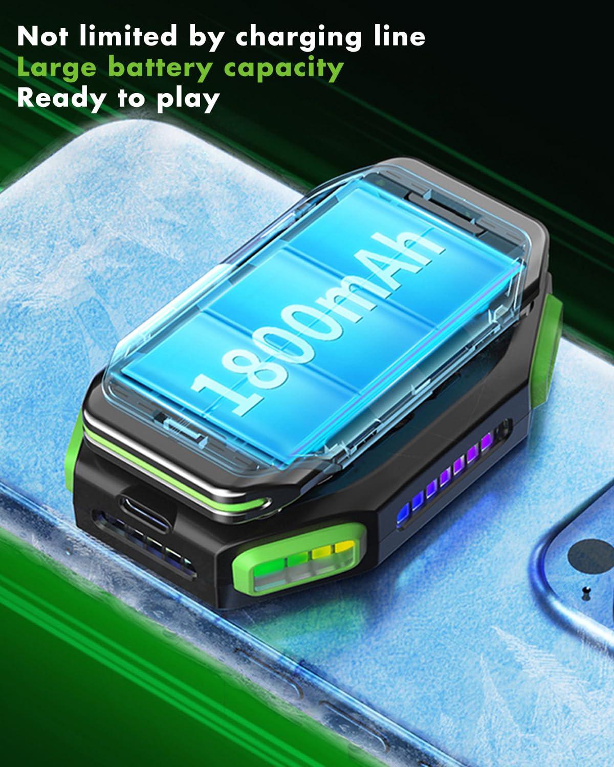 Magnetic Phone Cooler with Rechargeable Battery - RGB LED Semiconductor Cooling Fan & Temperature Display for iPhone Android - Perfect for Mobile Gaming, TikTok Live Streaming & Overheating Protection (Green)