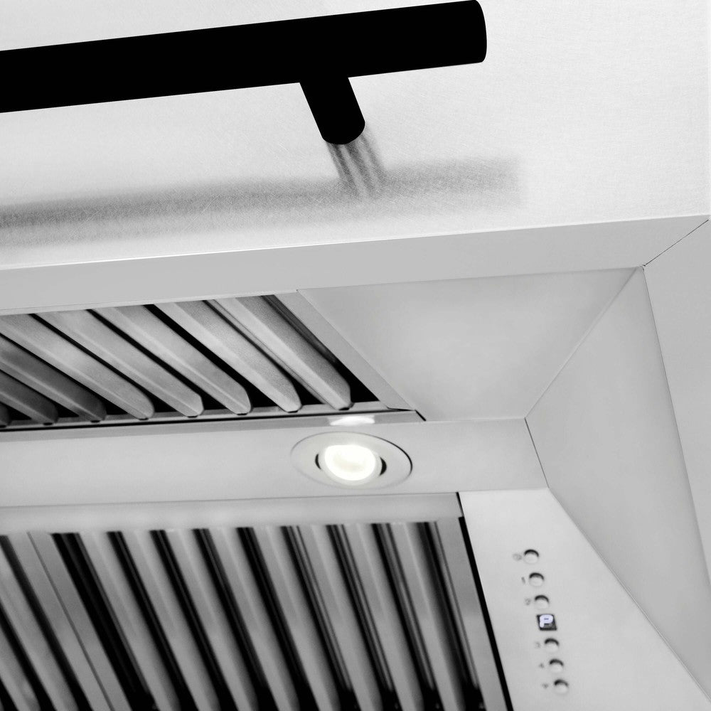 ZLINE Autograph Edition 36 Inch Stainless Steel Wall Mount Range Hood with Matte Black Handle - Professional Kitchen Ventilation for Home Chefs (8654SNZ 36 MB) | Perfect for Modern Kitchens & Open Concept Homes