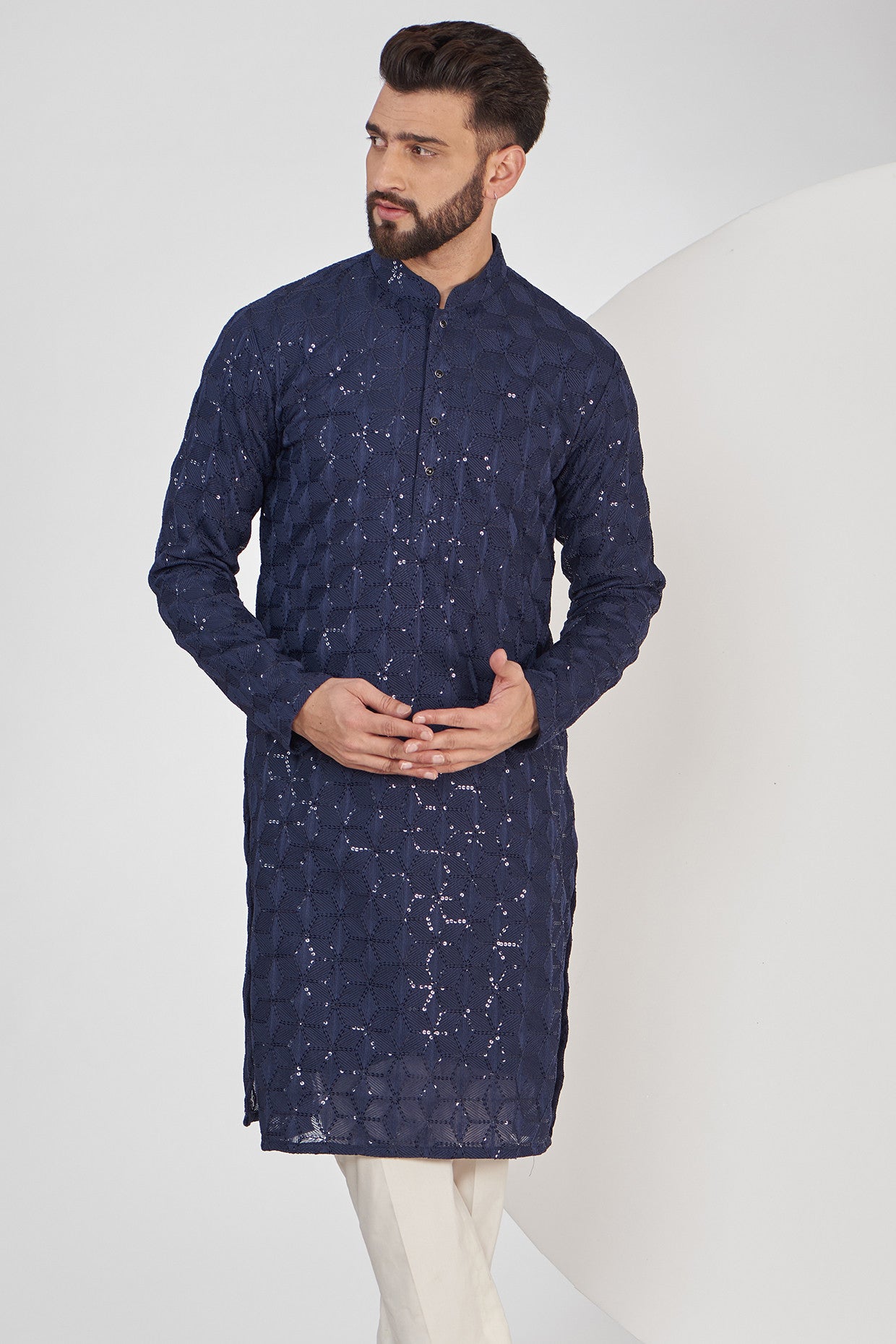 Elegant Navy Blue Chikankari Kurta for Women | Traditional Indian Embroidered Tunic Top | Perfect for Festivals, Weddings & Casual Wear
