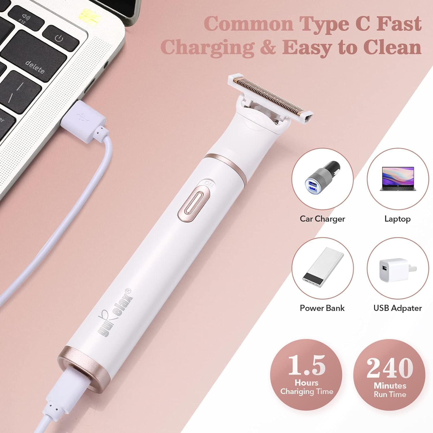 Gurelax 4-in-1 Cordless Electric Razor for Women - Rechargeable Painless Hair Remover for Legs, Face, Eyebrows, Bikini & Body Trimming | Portable Women's Shaver for Travel, Home & Salon Use