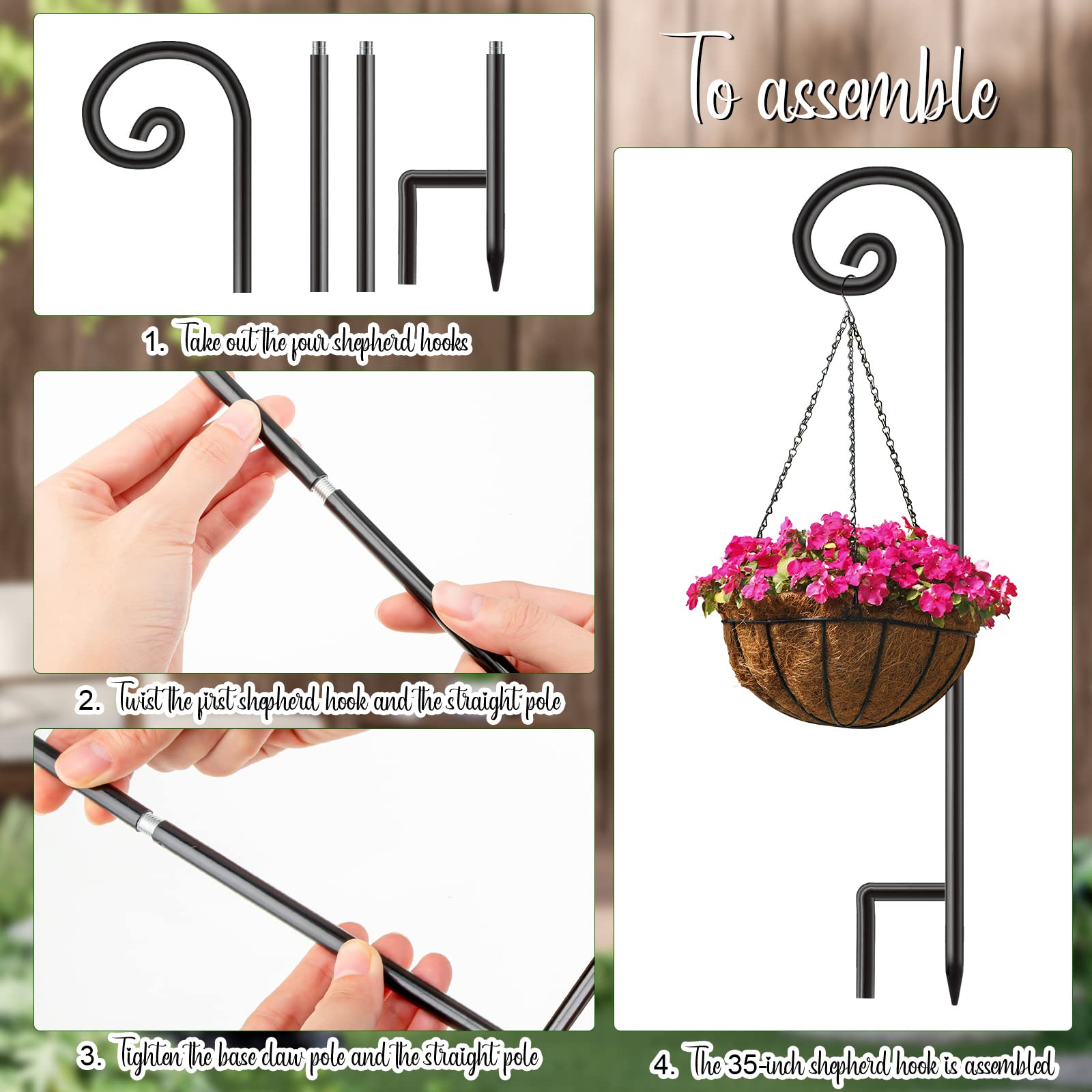 20 Pack 35 Inch Shepherd Hooks - 1/3 Inch Thick Iron Curled Hooks for Hanging Bird Feeders, Plant Hangers, Flower Baskets, Lanterns - Perfect for Garden, Patio, Wedding Decor, Spring & Summer Outdoor Decorations