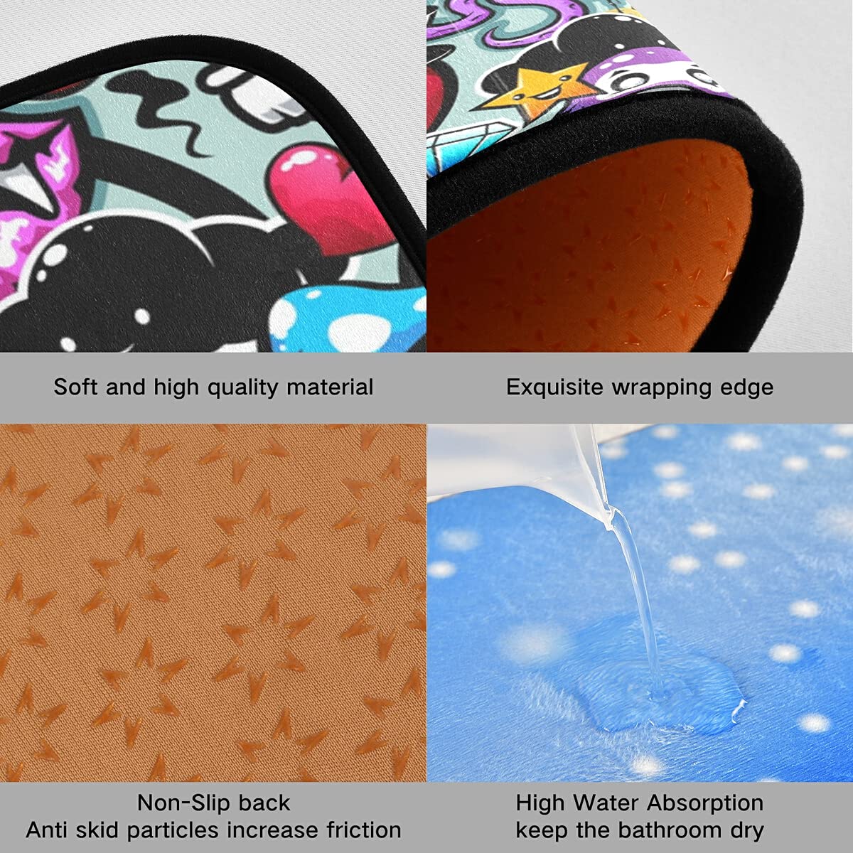 Non-Slip Washable 2-Piece Kitchen Runner Rug Set - Bizarre Elements Characters Design for Sink Floor, Laundry Room & Home Decor | Soft Anti-Skid Mats for High Traffic Areas
