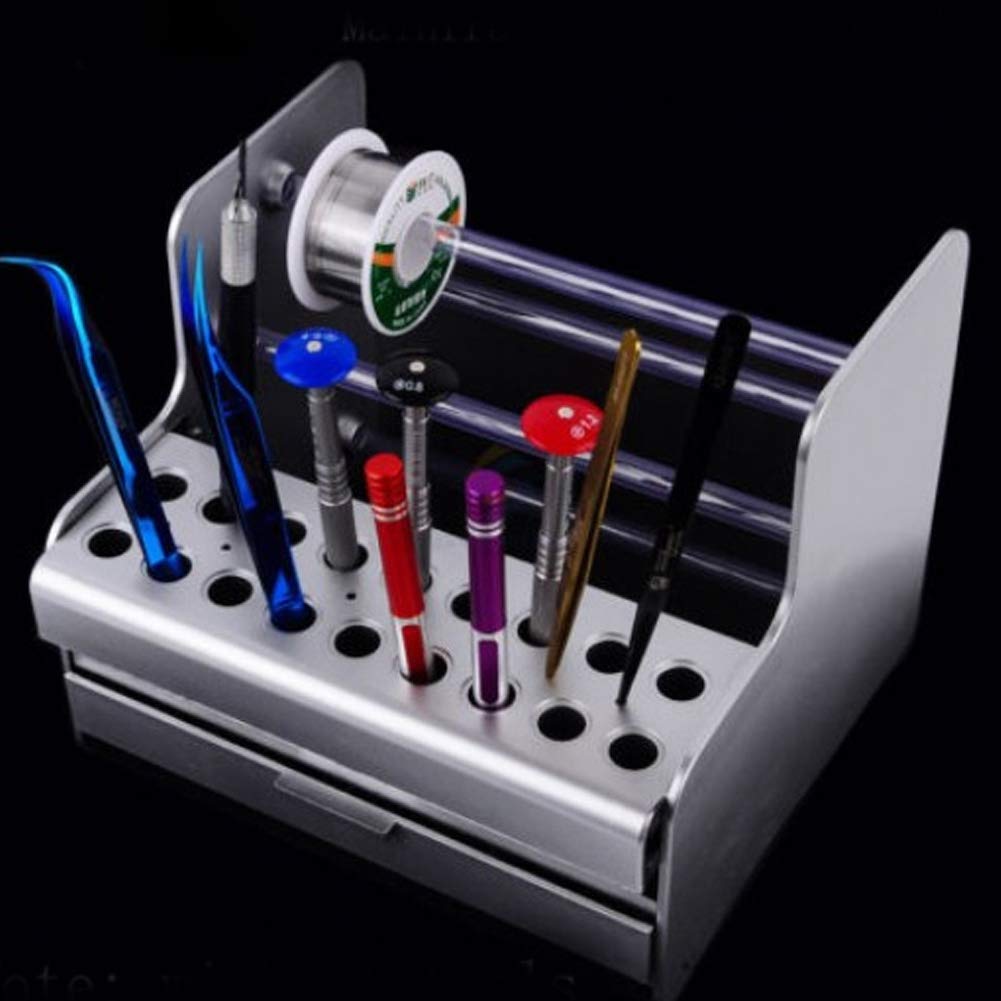 Professional Screwdriver Tweezer Tool Storage Organizer - Mobile Phone Repair Accessories Box with Small Holes & Drawer - Perfect for DIY Projects, Electronics Repair, and Hand Tool Organization in Workshop or Garage