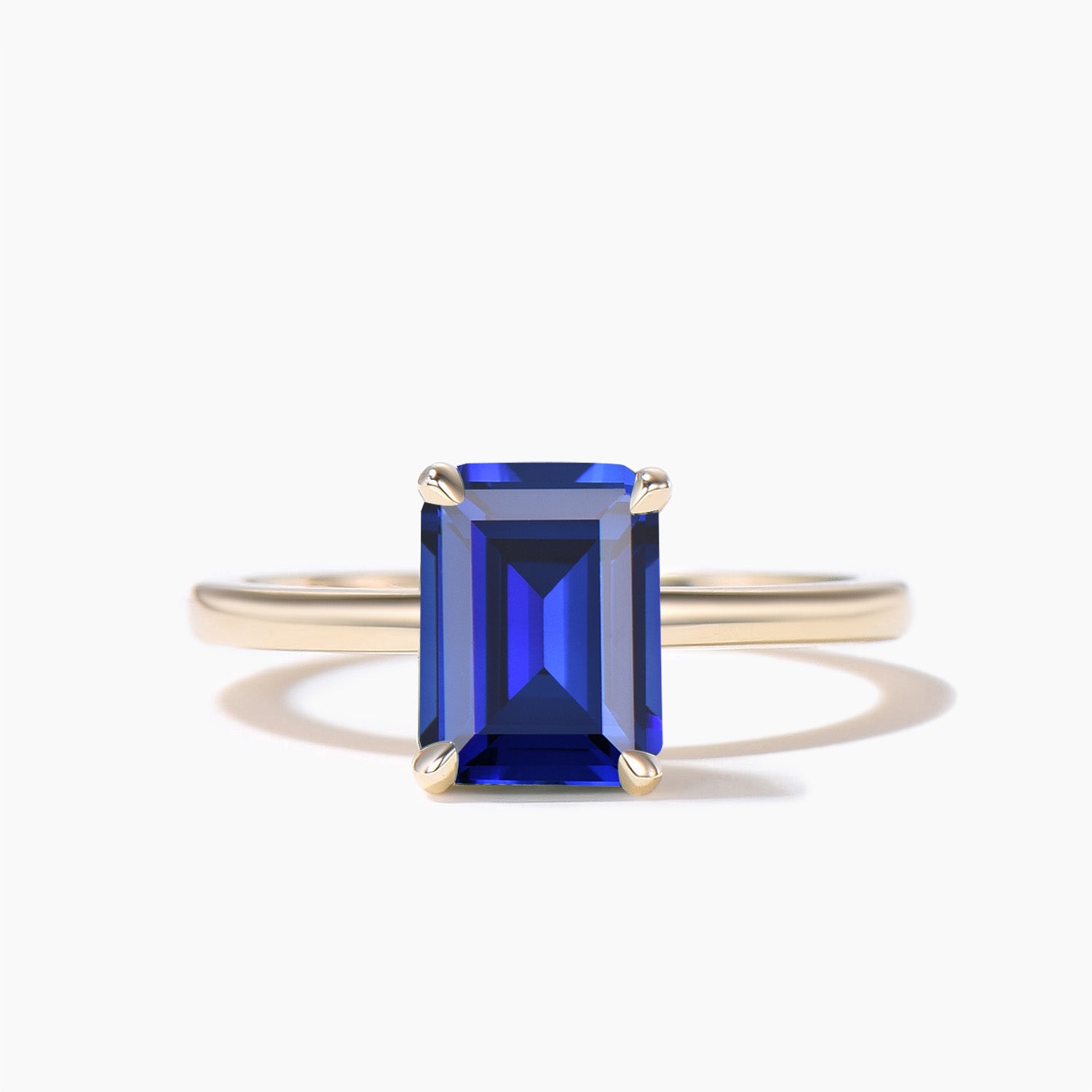 2CT Emerald Cut Blue Sapphire Solitaire Engagement Ring for Women - Hidden Halo Wedding Band, Anniversary Gift, Bridal Jewelry for Proposals & Special Occasions