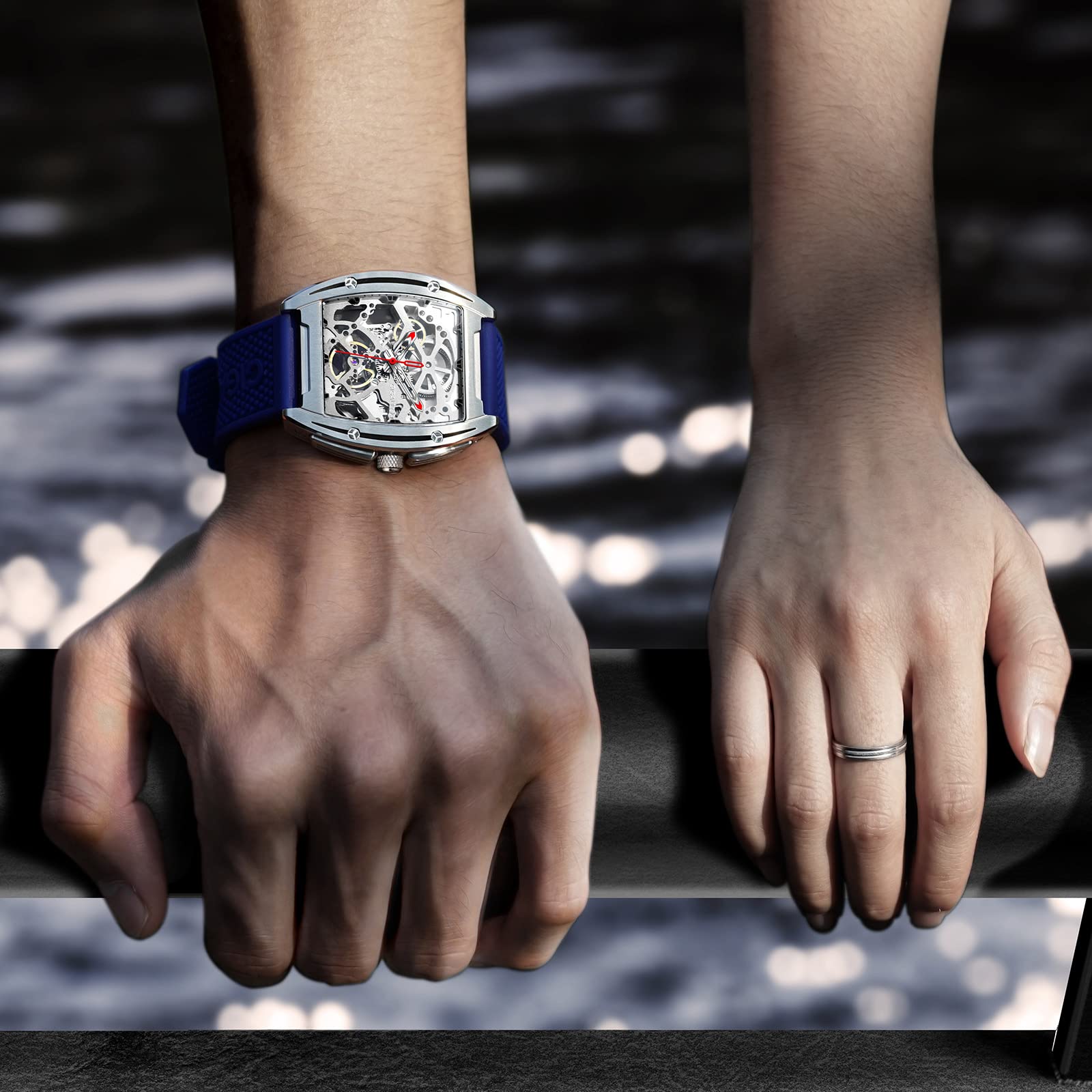 CIGA Design Z Series Automatic Skeleton Mechanical Watch - Luxury Tonneau Wristwatch with Leather & Silicone Strap, Stainless Steel Case, Business Dress Style, Waterproof Timepiece for Men & Women | Perfect for Formal Occasions, Office Wear & Gift Giving