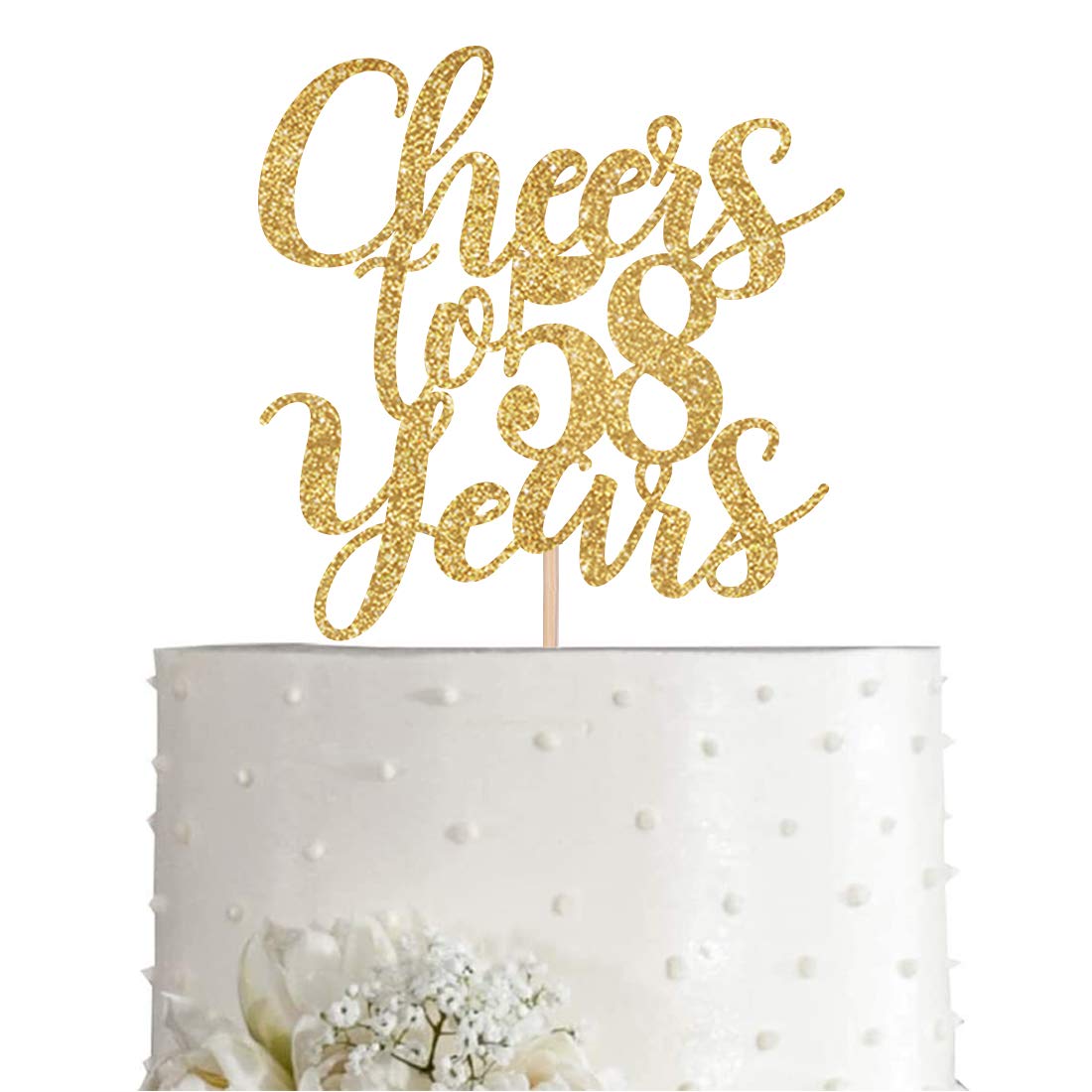 Gold Glitter Cheers to 58 Years Cake Topper - Happy 58th Birthday Party Decorations & Supplies - Perfect for Anniversary Cakes, Retirement Celebrations & Milestone Birthday Parties