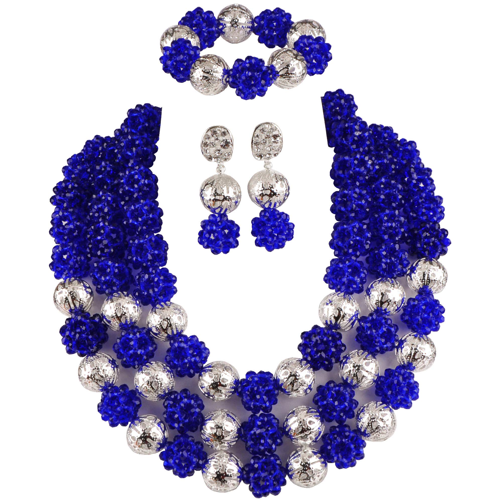 Elegant Nigerian Wedding African Beads Jewelry Set for Women - Crystal Ball Beaded Necklace & Earrings Set | Perfect for Bridal, Cultural Events & Special Occasions