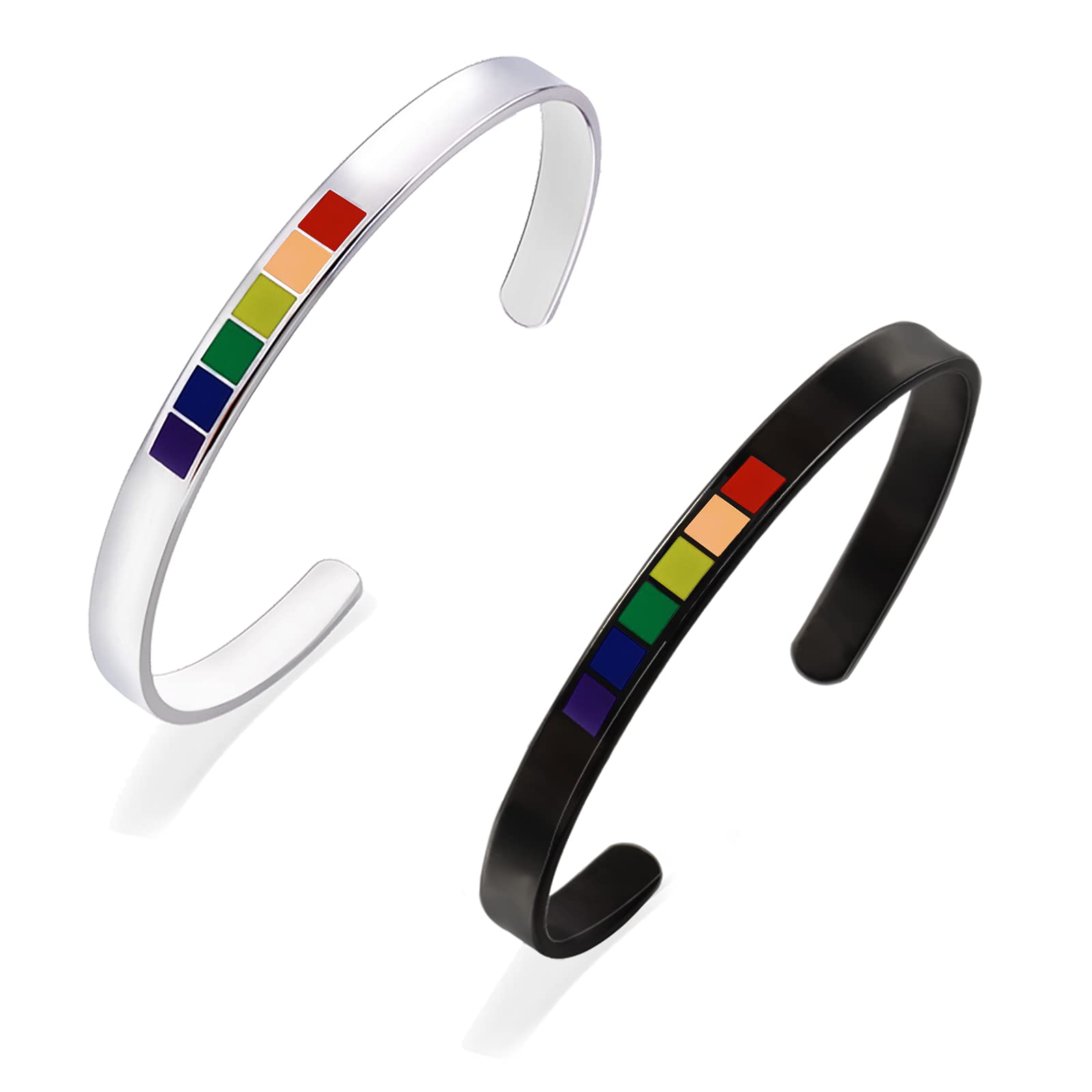 2PCS Pride Bracelets for Women & Couples - LGBTQ Rainbow Stainless Steel Open Bangle Bracelets - Perfect for Pride Month, LGBTQ Events & Matching Couple Jewelry