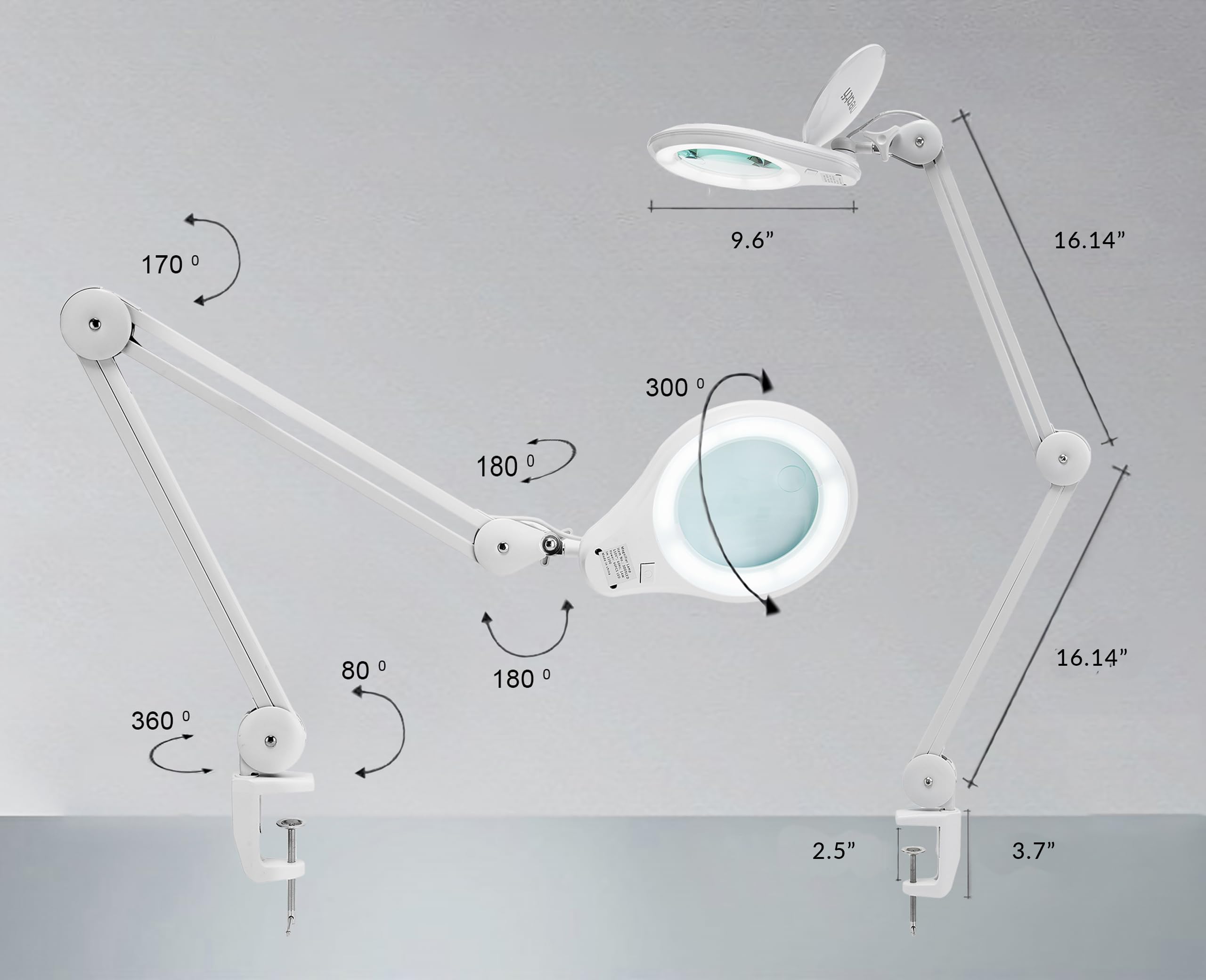 Neatfi (New Model) 1200 Lumens LED Magnifying Lamp with Clamp - 5 Inch Lens, Dimmable, 60 SMD LEDs, Adjustable Arm - 5 Diopter + 20 Diopter Bifocals - Perfect for Reading, Crafts, Jewelry Making & Detailed Work (White)