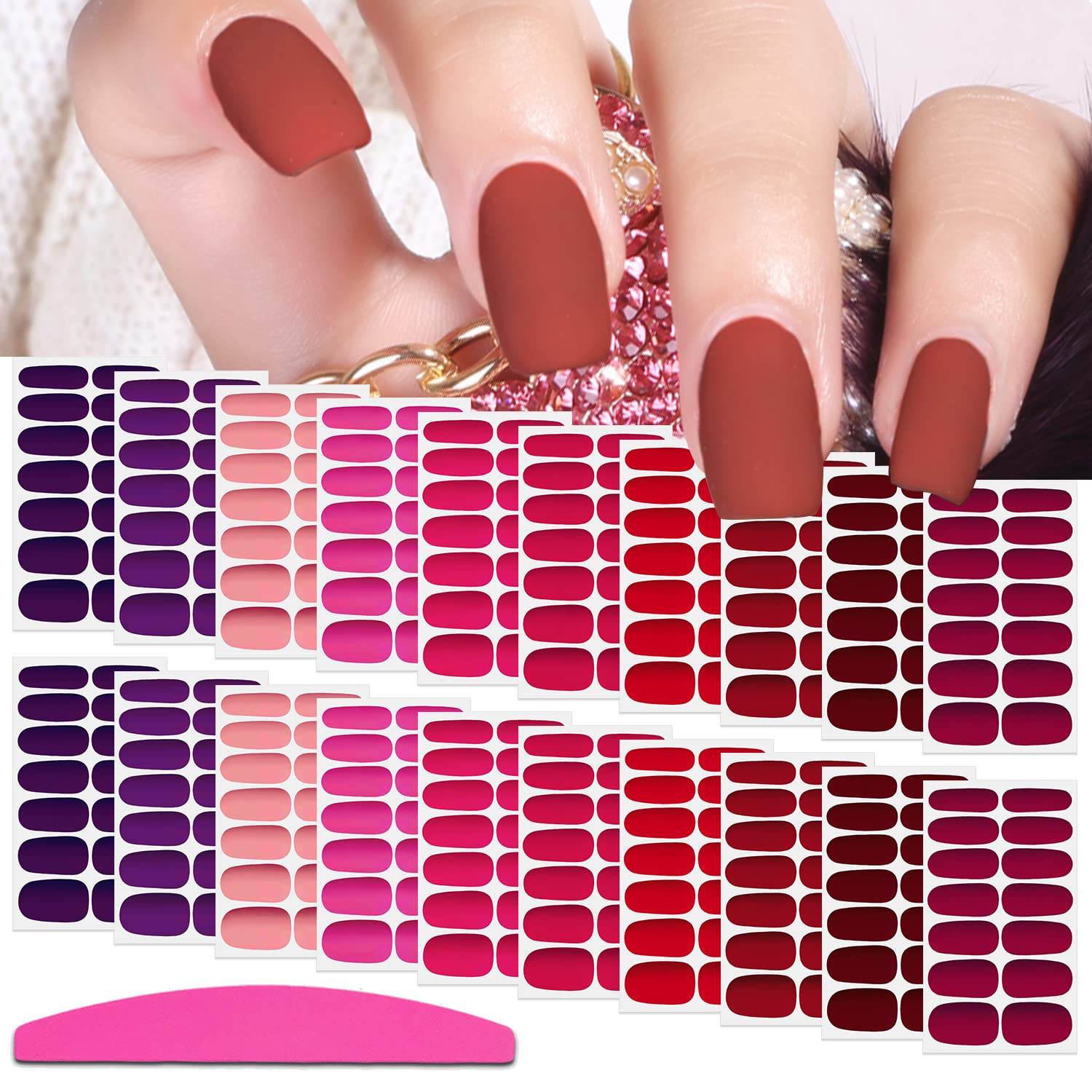 Matte Nail Wraps for Women - Solid Color Red Nail Polish Strips, Self-Adhesive Gel Nail Stickers with Nail File (20 Sheets) | Easy DIY Manicure at Home, Perfect for Parties & Special Occasions