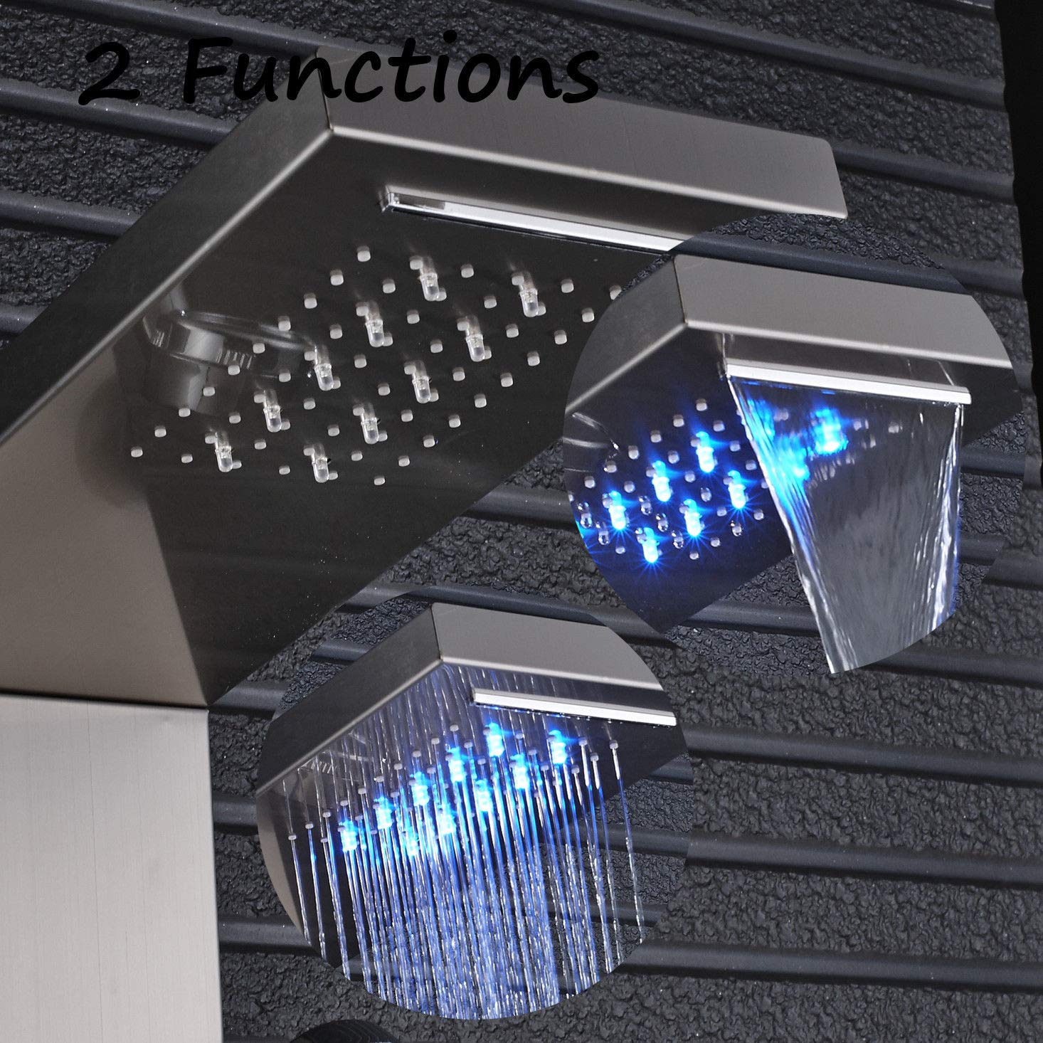 Brushed Nickel LED Shower Panel System with Waterfall Rain & Spa Massage Sprayer - Wall Mounted Shower Column for Luxury Bathroom Upgrade | Perfect for Modern Home Spa Experience & Relaxing Rainfall Shower