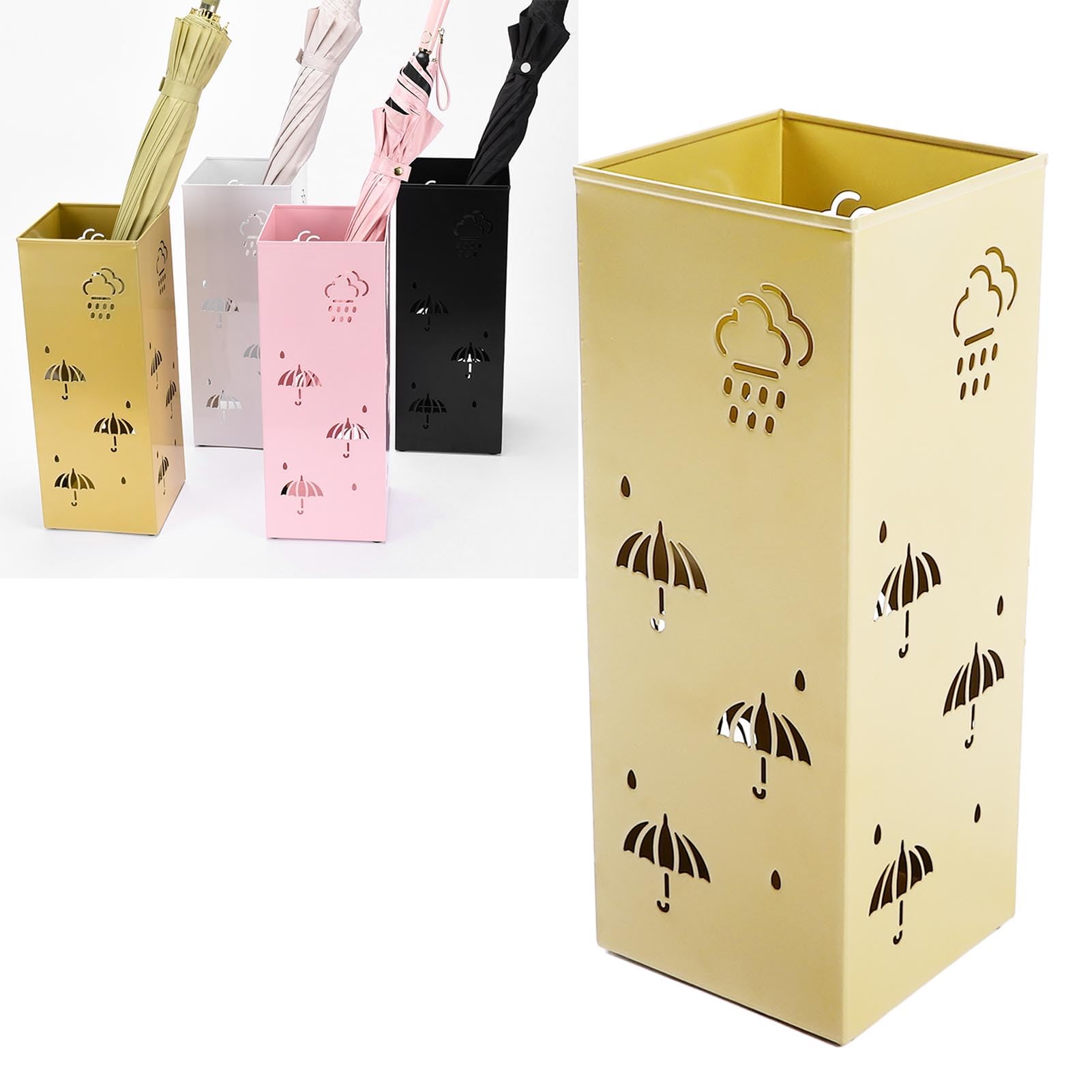 Rustproof Metal Umbrella Stand Holder for Entryway, Office & Home - Gold Umbrella Organizer Bin for Wet & Dry Umbrellas | Perfect for Foyer, Porch & Mudroom Organization