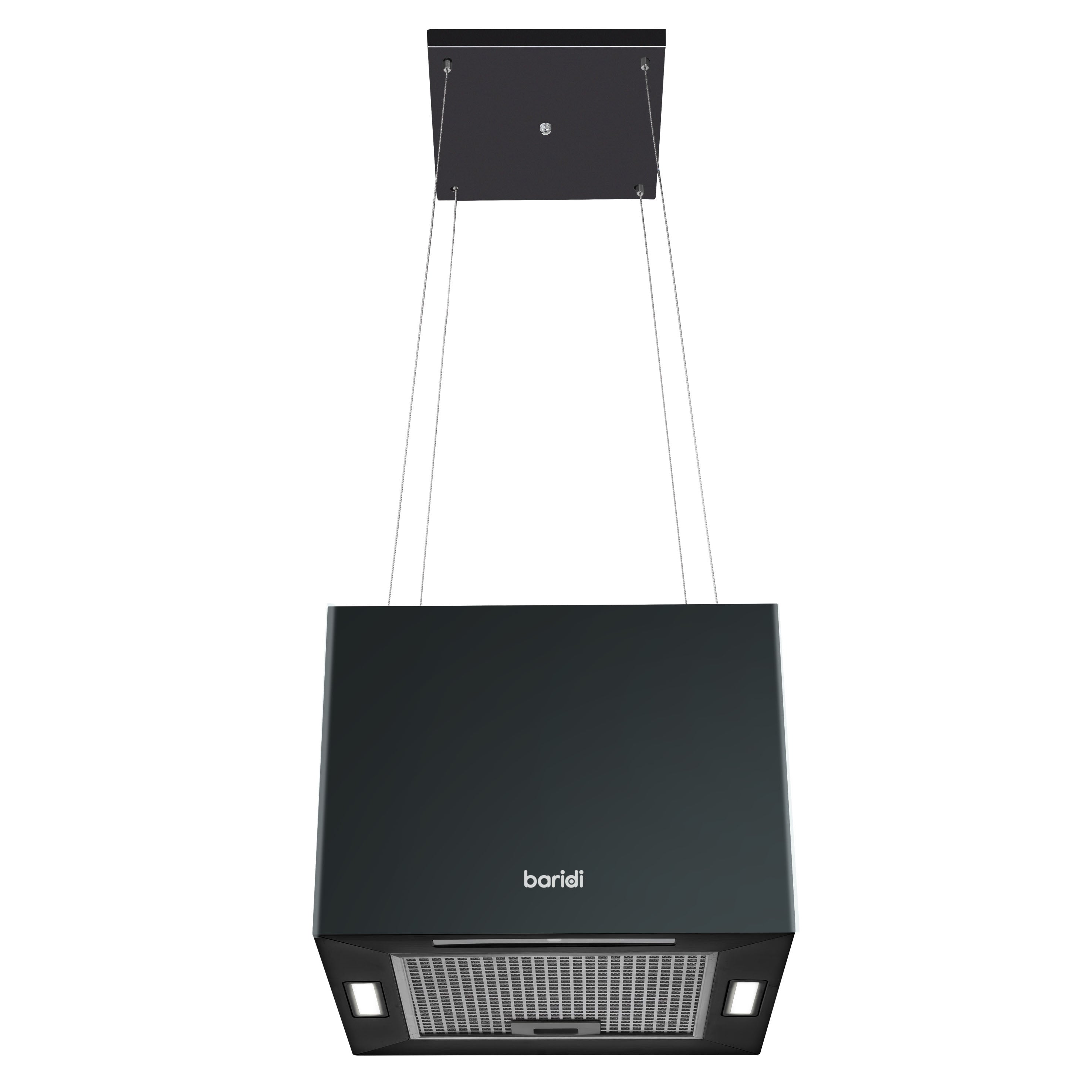 Baridi Island Range Hood 40cm Square Kitchen Vent - 3 Speed Adjustable Black Stainless Steel for Modern Home Cooking & Smoke Removal