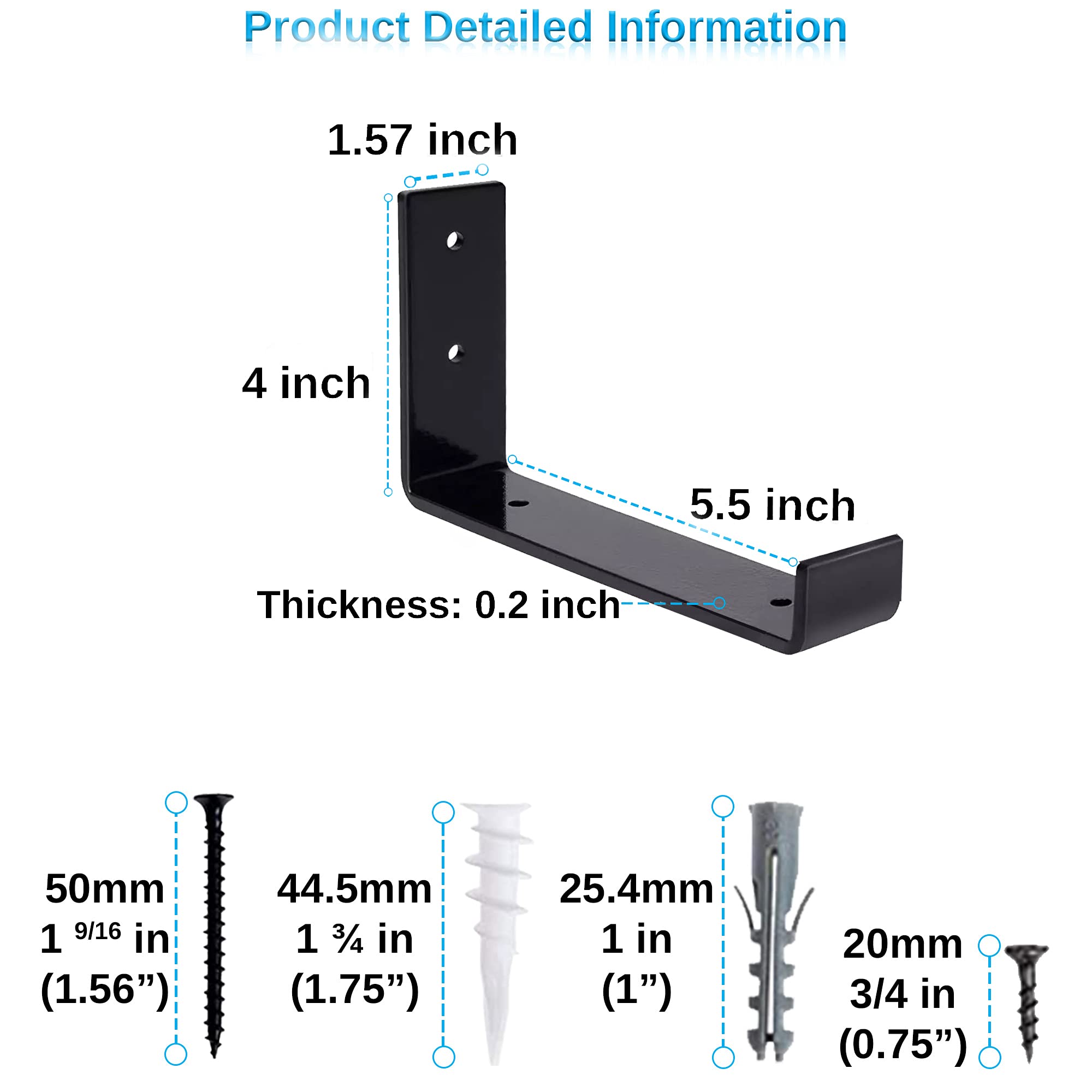 Heavy Duty Black Metal Shelf Brackets 4 Pack - 6