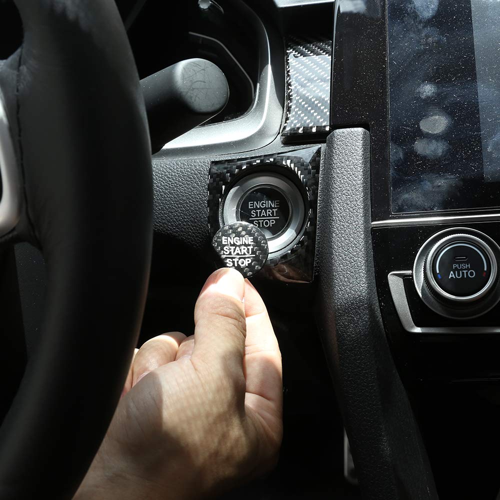 Premium 100% Real Carbon Fiber Car Engine Start Stop Button Cover - Compatible with Honda Accord, Odyssey, Civic, CRV, URV, FIT - Durable Auto Interior Sticker (Black) - Upgrade Your Car's Interior Style & Protection
