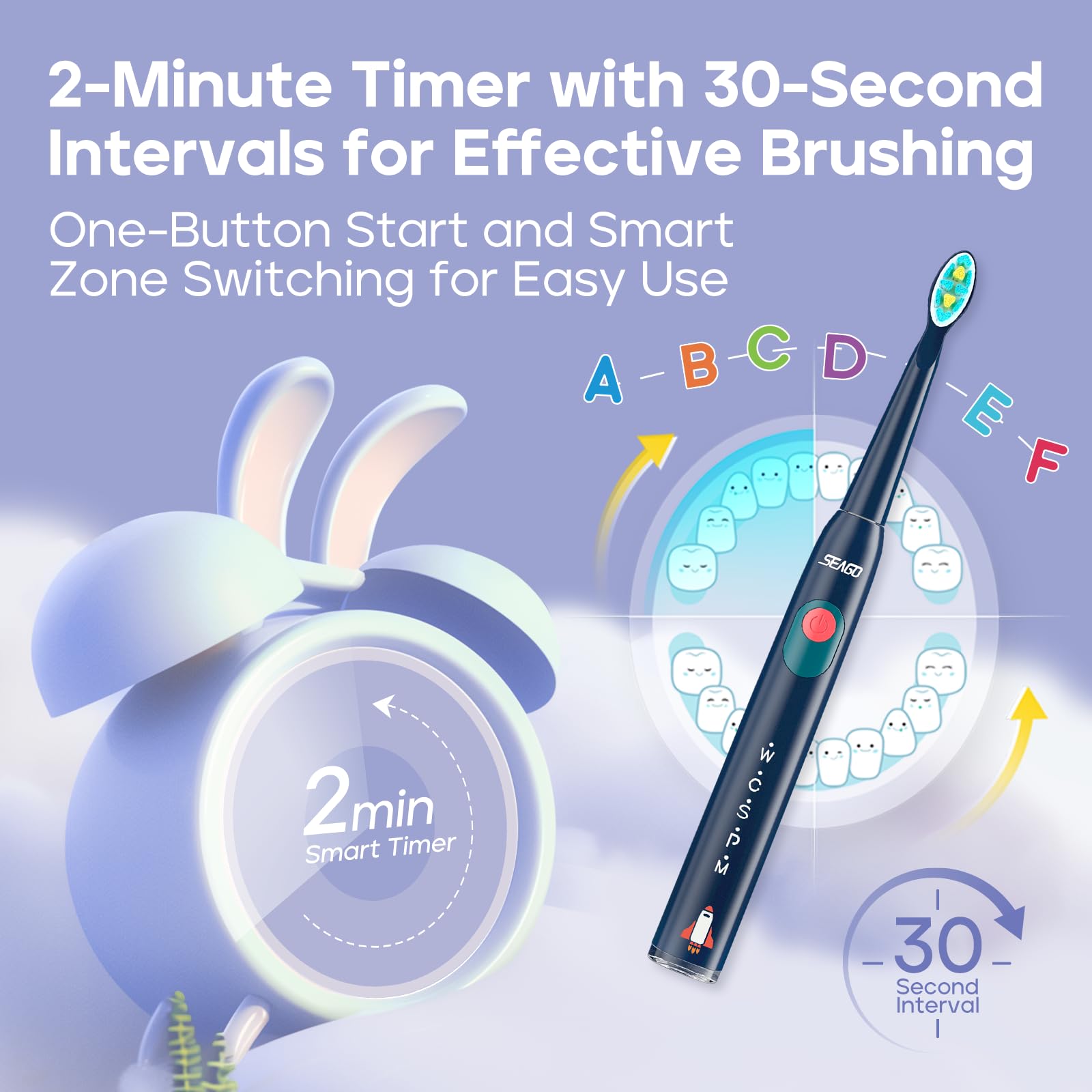**Kids Electric Toothbrush - Rechargeable Sonic Toothbrush with 5 Cleaning Modes, 38,000 VPM, 4 Brush Heads & DIY Stickers - Smart Timer, IPX7 Waterproof - Best for Ages 3-12 (Navy Blue) | Ideal for Daily Oral Care, Travel & Encouraging Healthy Brushing Habits**