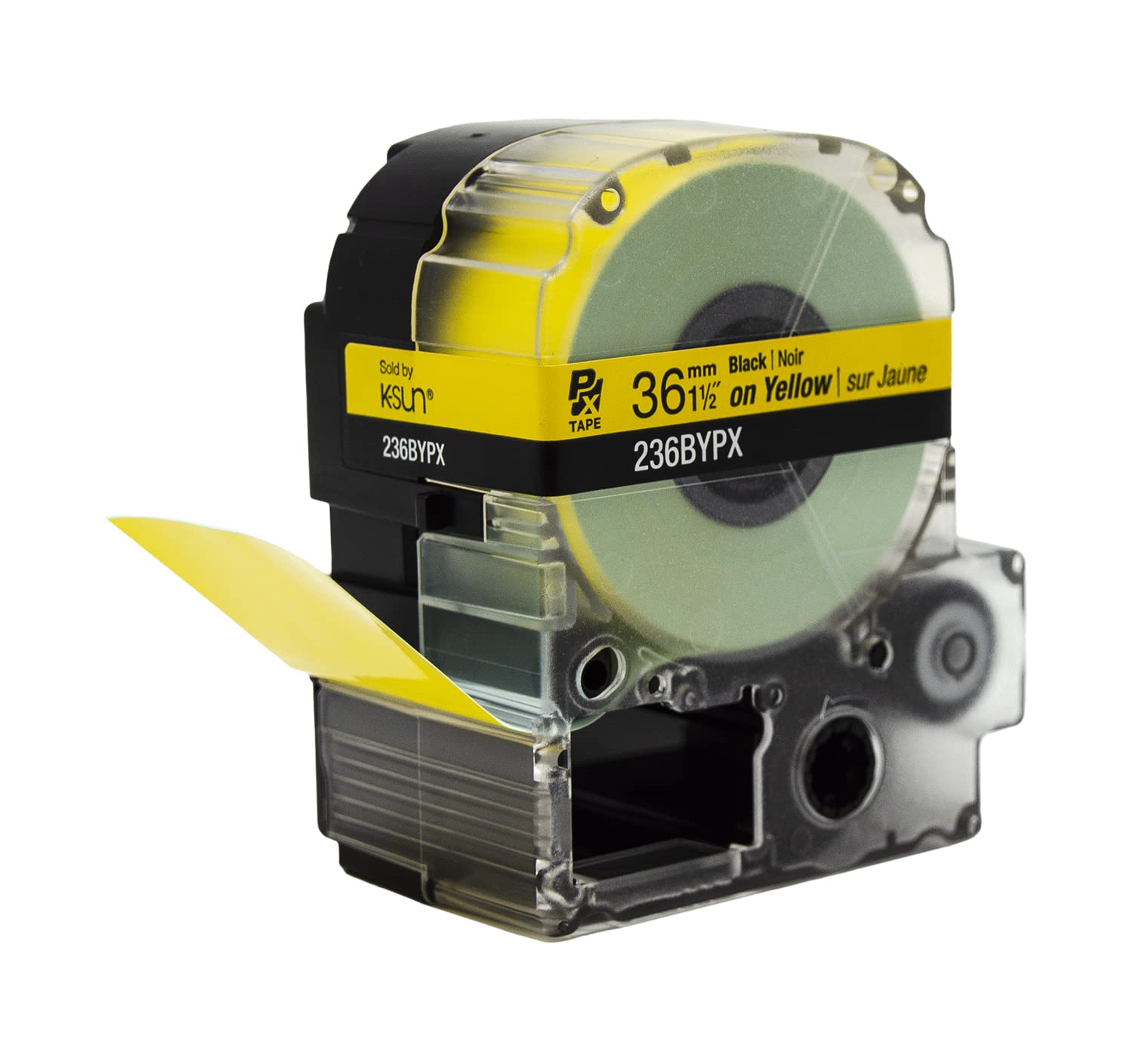 Epson LABELWORKS 236BYPX PET Polyester Tape Cartridge - Black on Yellow Label Maker Tape - 1.5 Inch (36mm) Wide, 30 Feet - Perfect for Office, Warehouse & Industrial Labeling