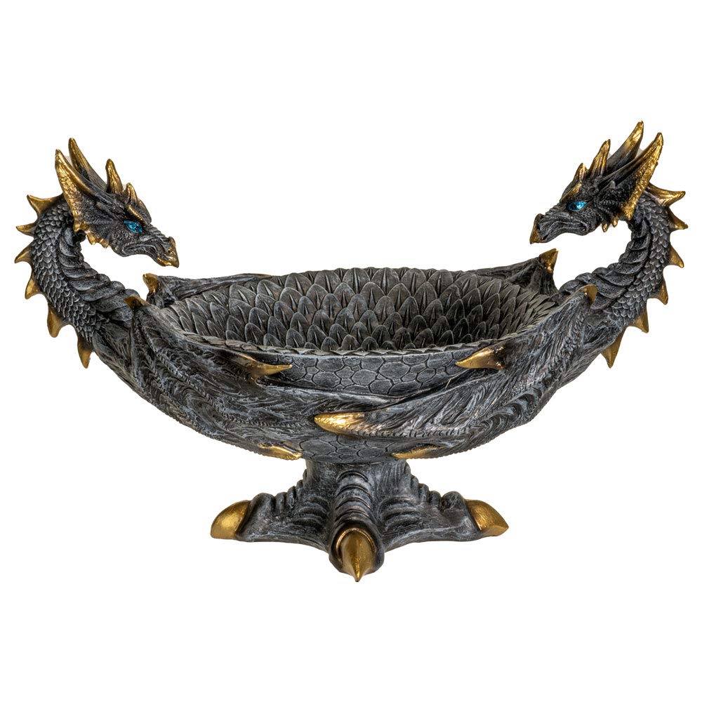 Pacific Giftware Double Dragon Resin Figurine Ceremonial Altar Bowl - Handcrafted Asian Home Decor for Feng Shui, Meditation & Spiritual Rituals