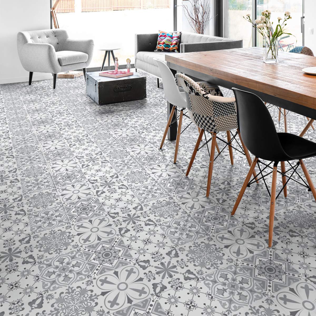 Self-Adhesive Vinyl Floor Tile Stickers - Waterproof, Peel & Stick, Easy to Install - Perfect for Kitchen, Bathroom, Bedroom, and Rental Home Renovation
