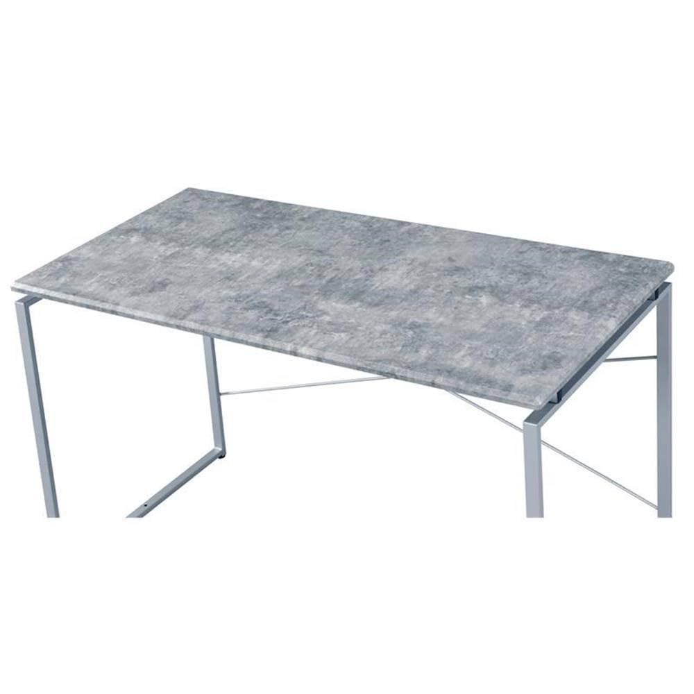 Acme Jurgen Modern Wooden Rectangle Writing Desk with Faux Concrete Top & Silver Metal Frame - Perfect for Home Office, Study Room & Small Spaces