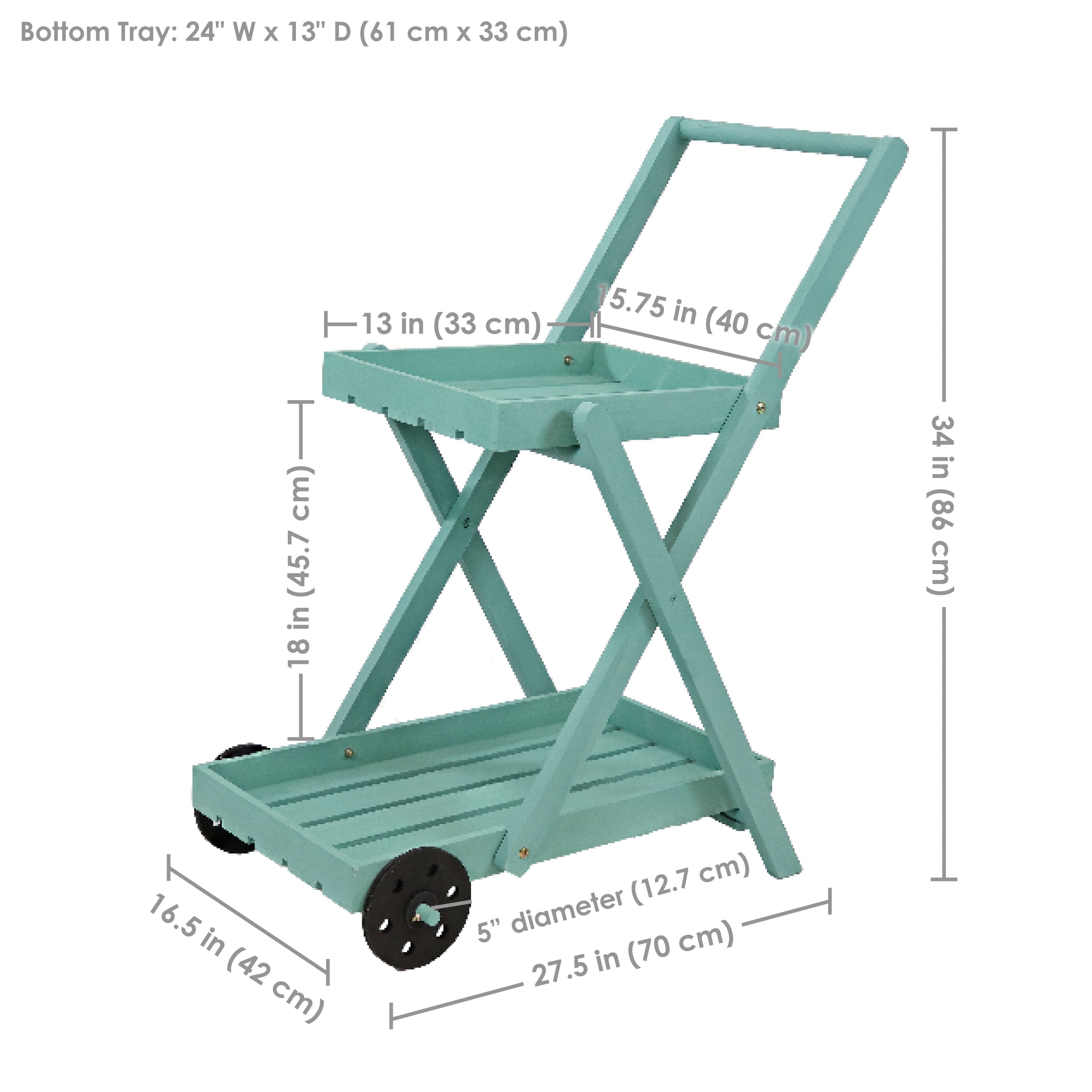 2-Tiered Flower Garden Cart by Sunnydaze - 34 Inch Height, Robin Egg Blue - Perfect for Outdoor Gardening, Patio Decor & Plant Transport