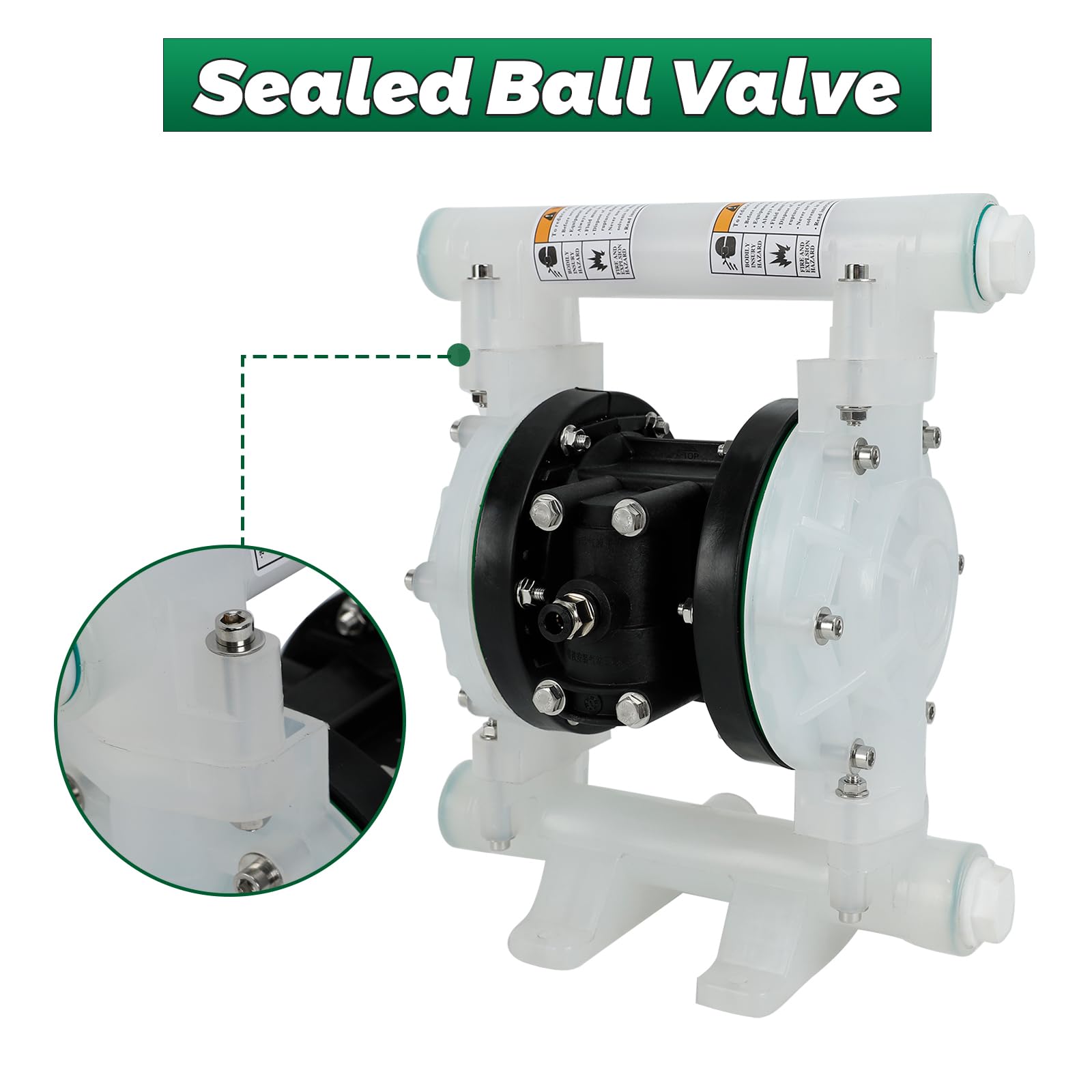 12 GPM Air Operated Double Diaphragm Pump - 1/2 Inch Inlet/Outlet Pneumatic Waste Oil Transfer Pump for Chemical, Fuel & Industrial Use - Ideal for Waste Oil Removal, Chemical Transfer & Industrial Applications
