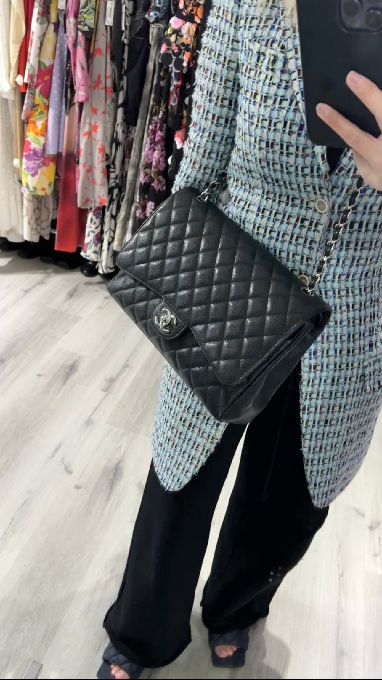 Chanel Black Caviar Leather Maxi Classic Double Flap Handbag - Luxury Designer Shoulder Bag for Women, Perfect for Evening Events & Special Occasions