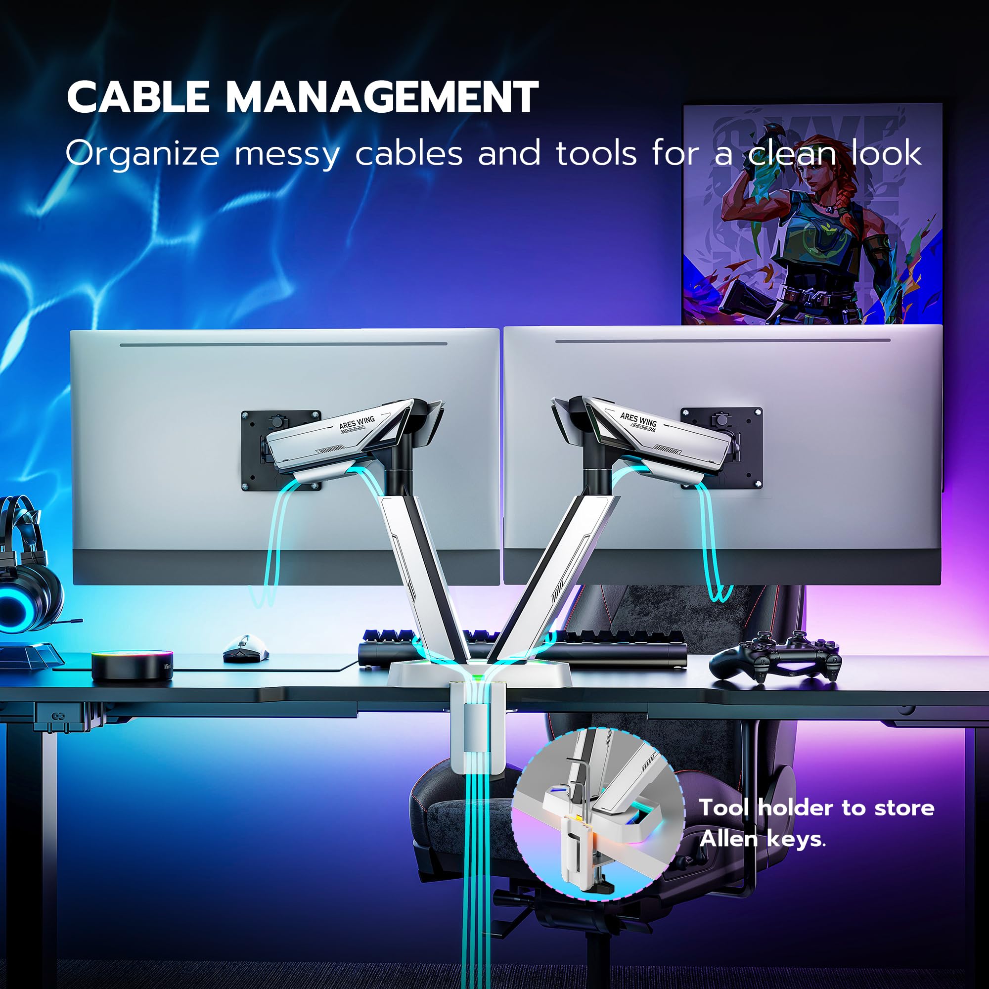 ARES WING RGB Dual Monitor Arm Stand for 17-38
