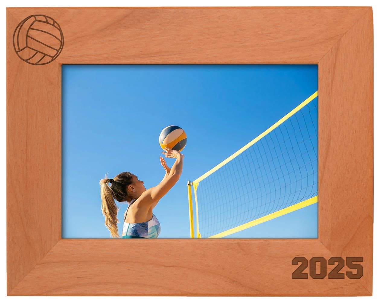 2025 Volleyball Picture Frame - Wood Engraved 5x7 Landscape Sports Photo Frame | Perfect Volleyball Gifts for Players, Coaches & Fans | Great for Bedroom, Office & Sports Memorabilia Display