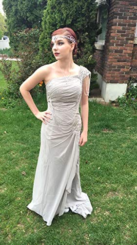 Kivary® Women's Beaded One Shoulder Crystal Chiffon Long Corset Prom Evening Dress - Elegant Formal Gown for Homecoming, Wedding Guest, Cocktail Party & Special Occasions